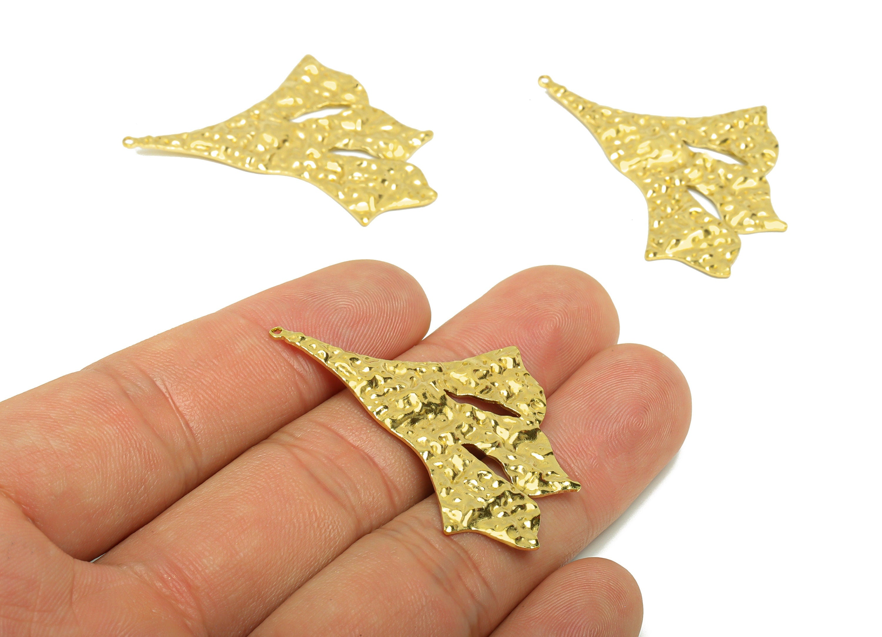 Brass Leaf Earring Charm - Brass Wavy Leaf Charms - Raw Brass Irregular Pendant - Brass Abstract Charm - 43.02x33.32x1.62mm - PP8652 - DOMEDBAZAAR