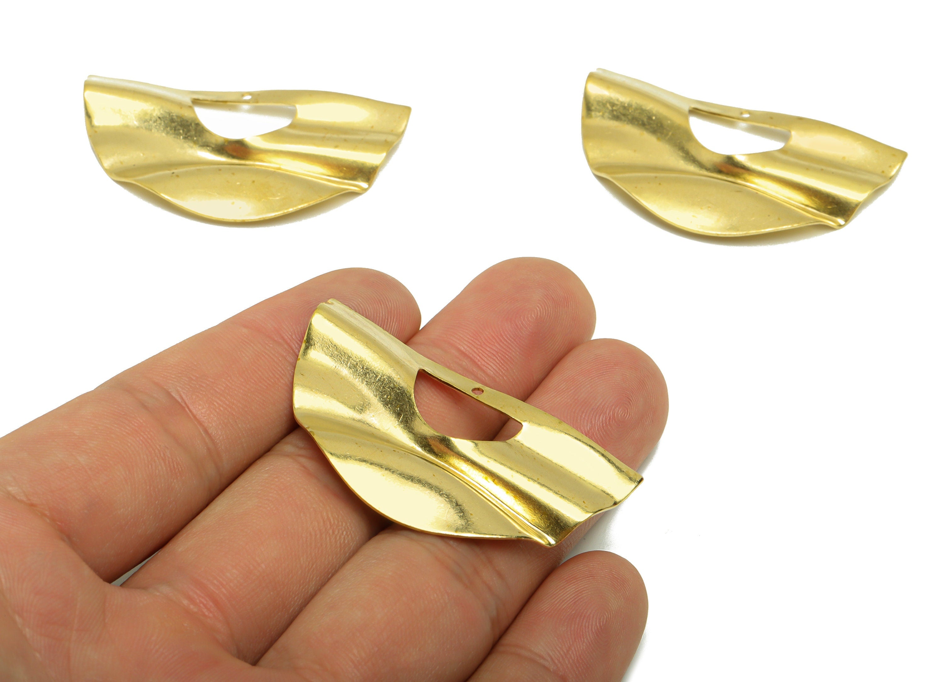 Brass Domed Earring Charm - Brass Wavy D Earring Charms - Raw Brass D Shapes Pendant - Brass Abstract Charm - 46.52x25.26x0.6mm - PP8654 - DOMEDBAZAAR