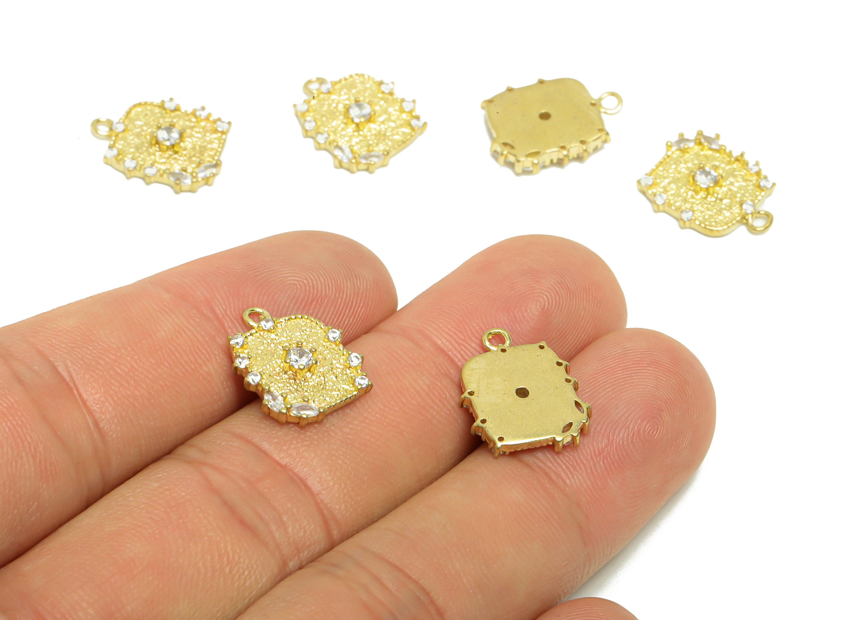 Brass Rectangle Earring Charm - Brass Zircon Earring Charm - Brass Textured Geometry Zircon Pendant - Jewelry Supplies -14.77x12x2mm- PP8641 - DOMEDBAZAAR