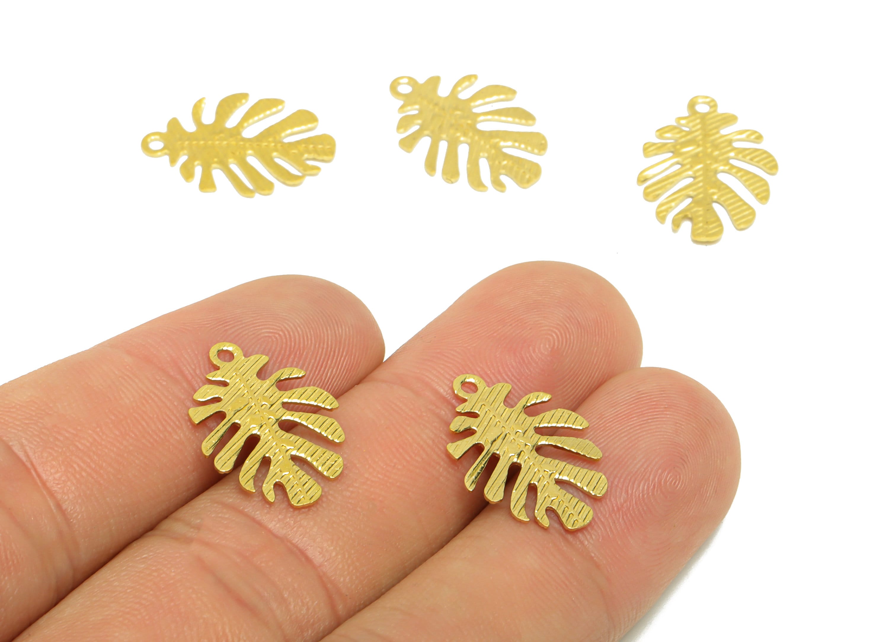 Brass Monstera Earring Charm - Brass Leaf Earring Charms - Raw Brass Botanical Pendant - Brass Monstera Charm - 18.97x13.29x0.6mm - PP8648 - DOMEDBAZAAR