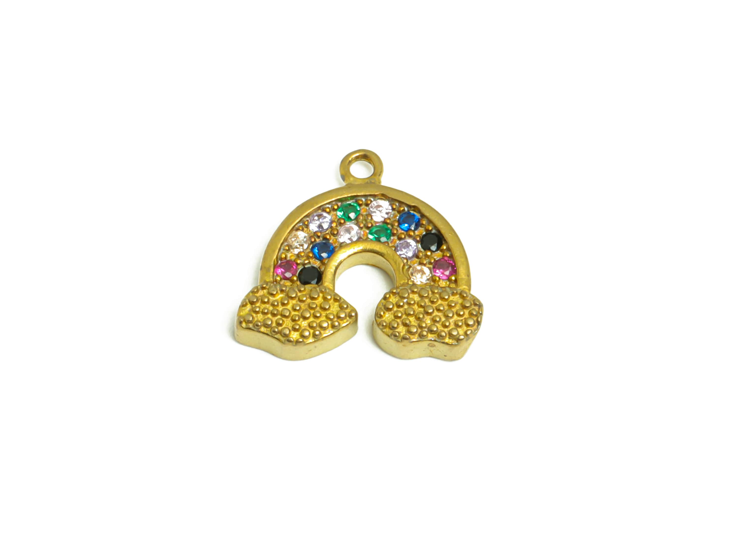 Brass Cloud Earring Charm - Raw Brass Rainbow Zircon Pendant - Cloud Cubic Zircon Raw Brass - jewelry supplies - 12.8x14.14x2.85mm- PP8965 - DOMEDBAZAAR