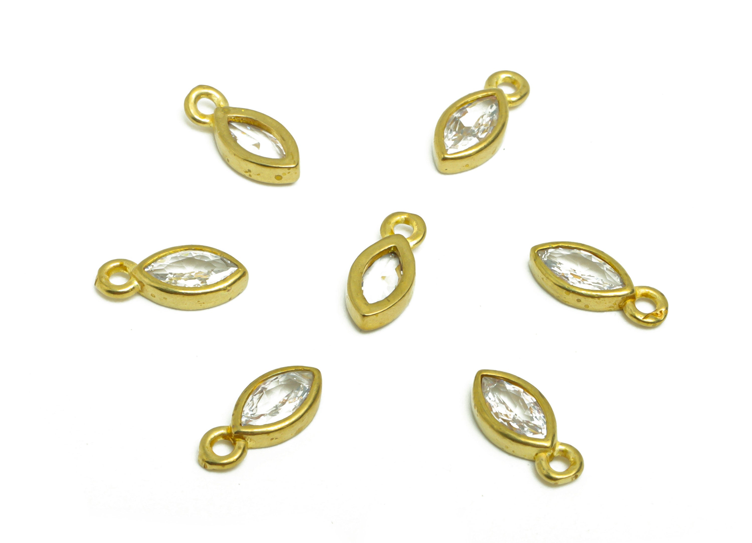 Brass Marquise Earring Charm - Raw Brass Marquise Zircon Pendant - Geometry Eye Zircon Raw Brass - jewelry supplies - 9.3x4.2x1.75mm- PP8979 - DOMEDBAZAAR