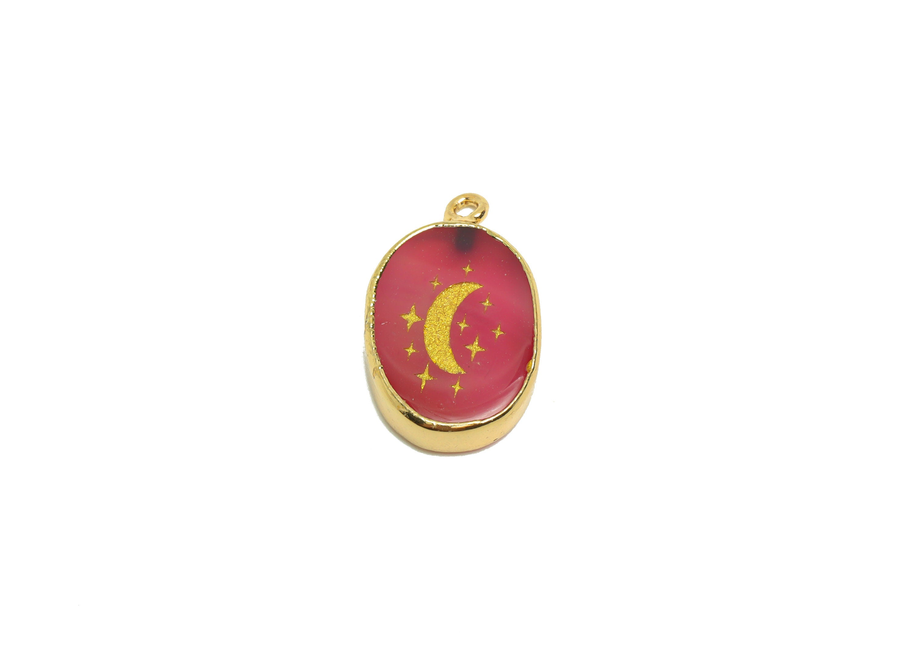 Red Agate stone Charm - Star Red Agate stone Brass - Crescent Natural Stone Charms - Gold Tone Plated - Jewelry Supplies - 23x14x4mm- NS1914 - DOMEDBAZAAR