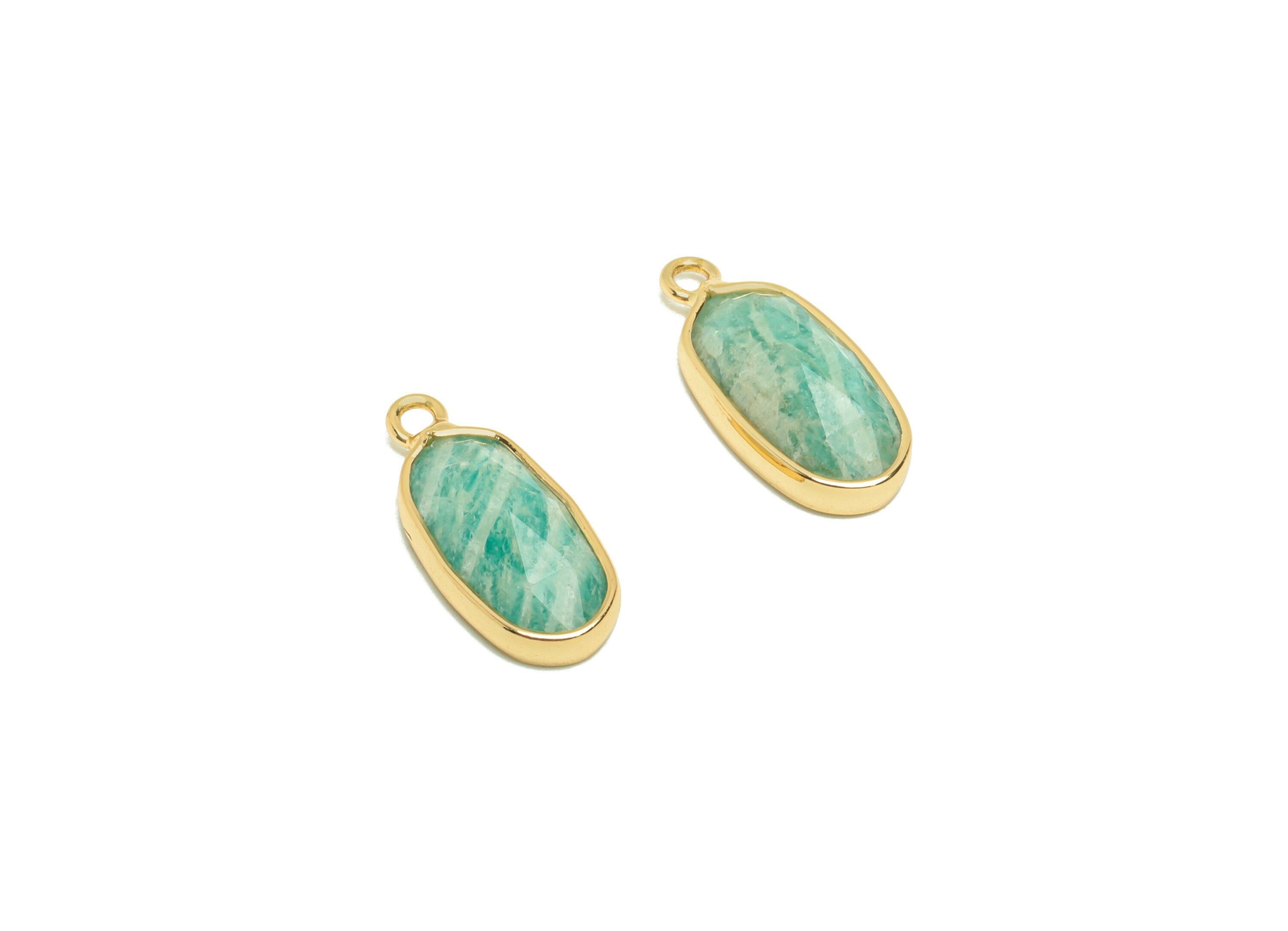 Brass Oval Stone Charm - Dalmatian stone Natural Stone Charms - Gold Tone Plated Brass - Jewelry Supplies - 17.93x8.25x4.25mm- NS1912 - DOMEDBAZAAR