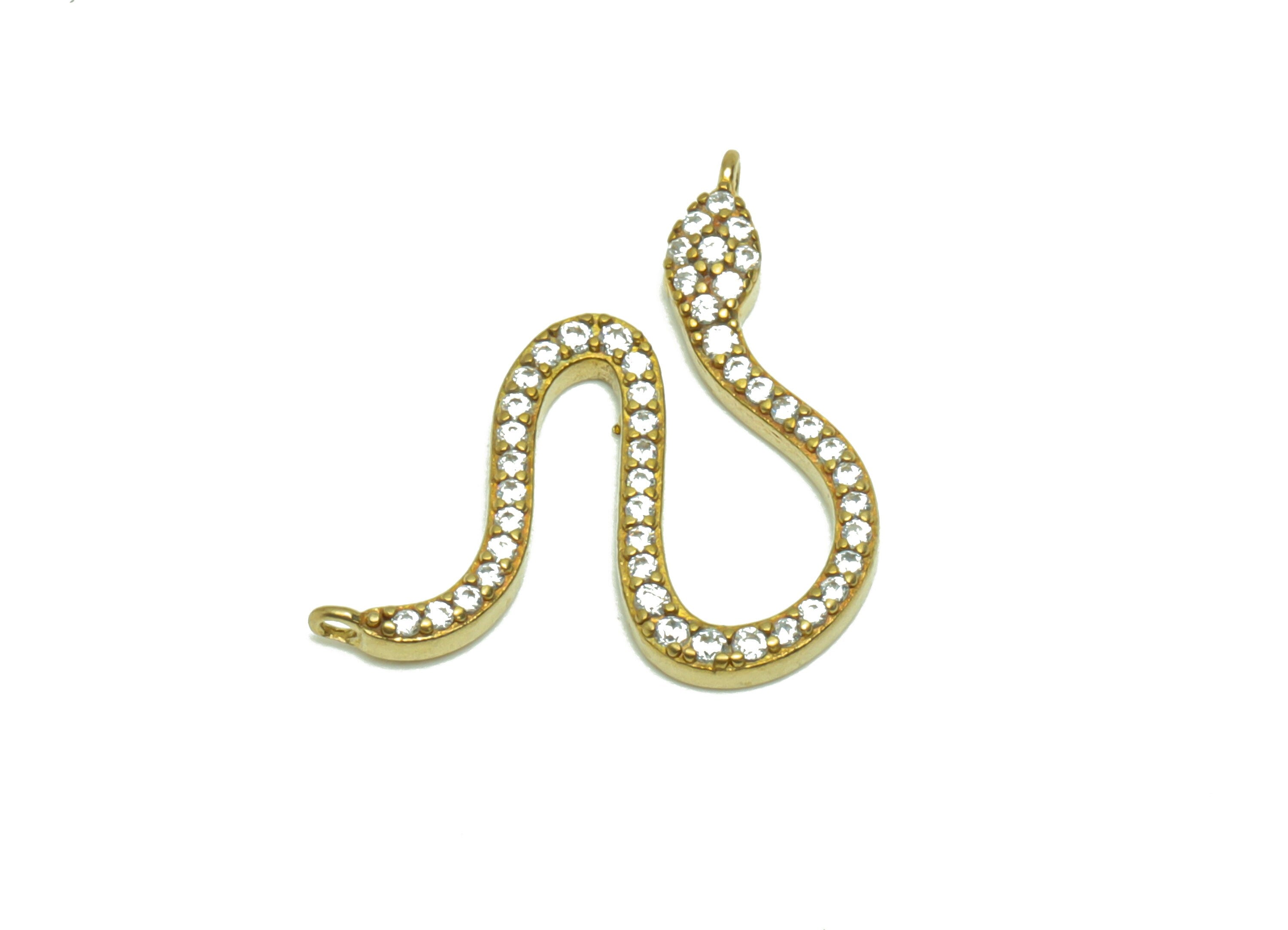 Brass Snake Earring Charm - Raw Brass Mini Snake Pendant - Cubic Zircon Animal Earring Charms - Baby Snake Earring Charm -18x17x1mm - PP8687 - DOMEDBAZAAR