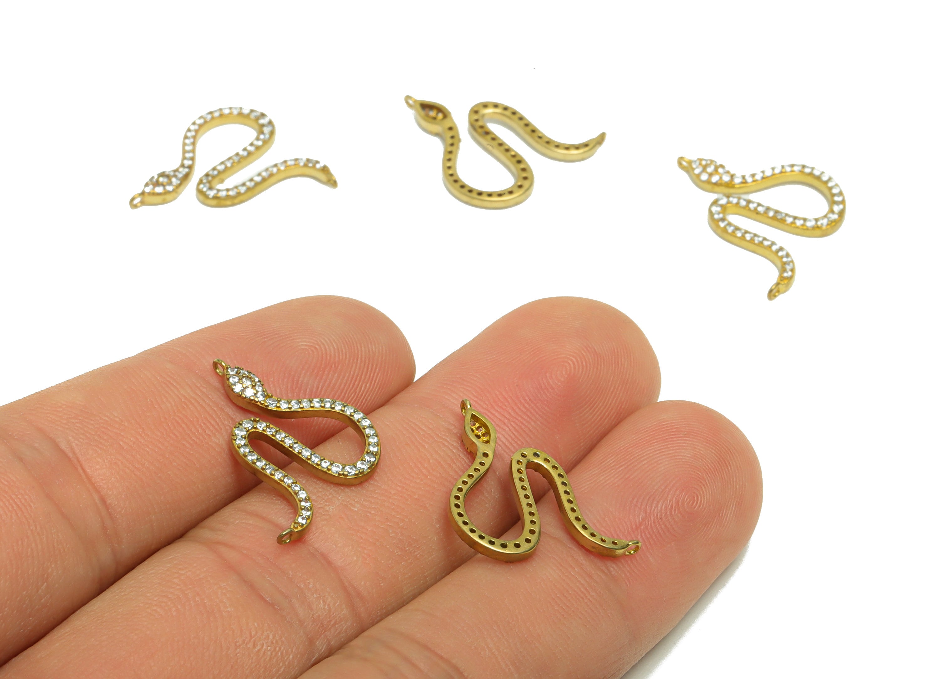 Brass Snake Earring Charm - Raw Brass Mini Snake Pendant - Cubic Zircon Animal Earring Charms - Baby Snake Earring Charm -18x17x1mm - PP8687 - DOMEDBAZAAR