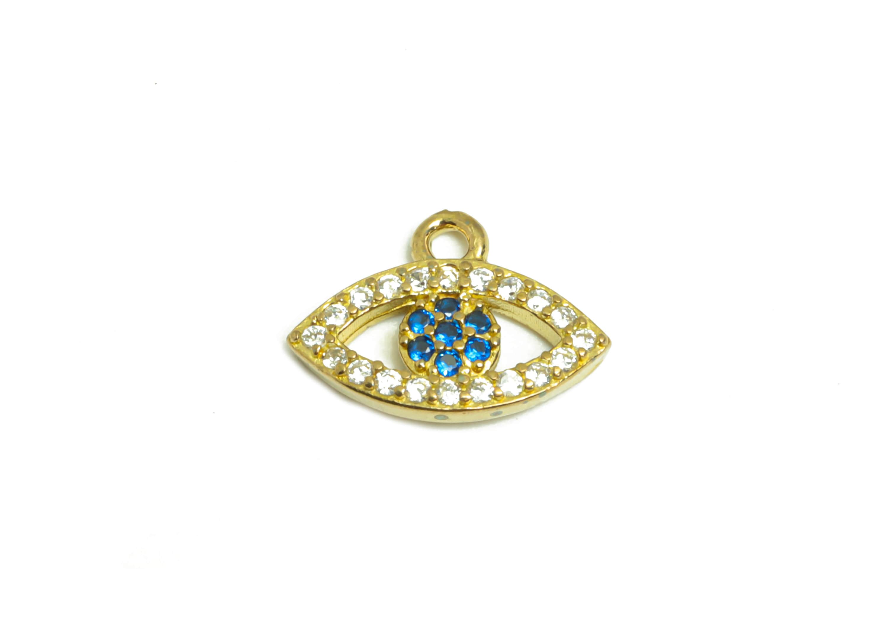 Brass Eye Earring Charm - Raw Brass Blue Eye Zircon Pendant - Brass Eye Zircon Charm - Jewelry Supplies - 12.72x9.5x1.83mm- PP8953 - DOMEDBAZAAR
