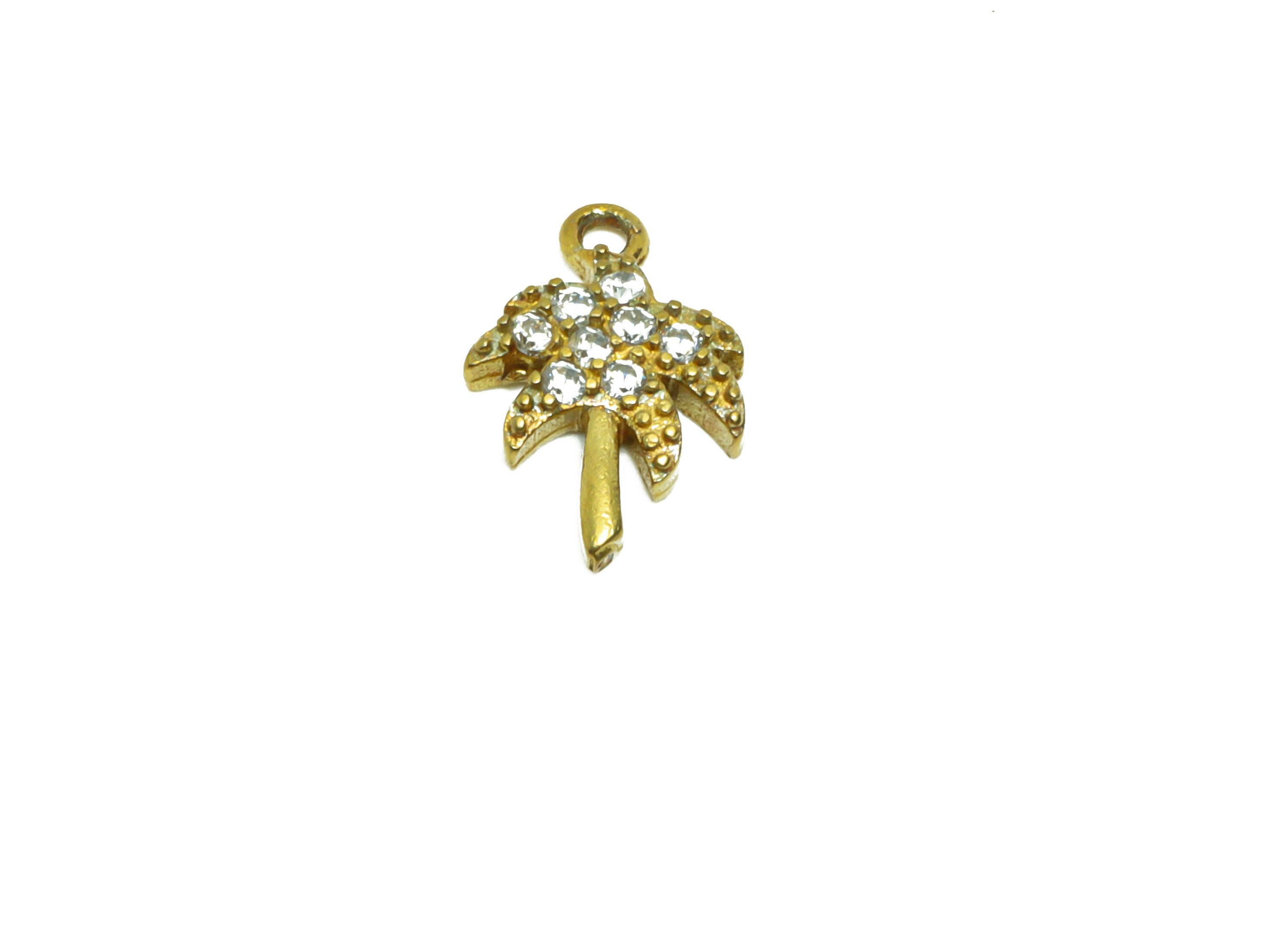Brass Polm Tree Earring Charm - Raw Brass Coconut Tree Pendant - Cubic Zircon Tree Earring Charms - Botanical Charm - 11x7x2mm - PP8817 - DOMEDBAZAAR