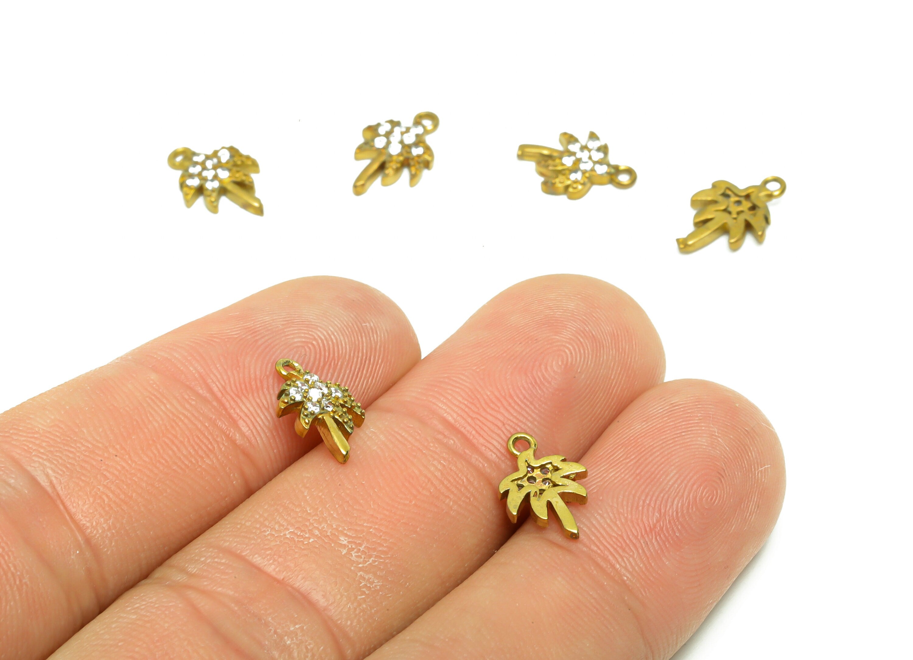 Brass Polm Tree Earring Charm - Raw Brass Coconut Tree Pendant - Cubic Zircon Tree Earring Charms - Botanical Charm - 11x7x2mm - PP8817 - DOMEDBAZAAR