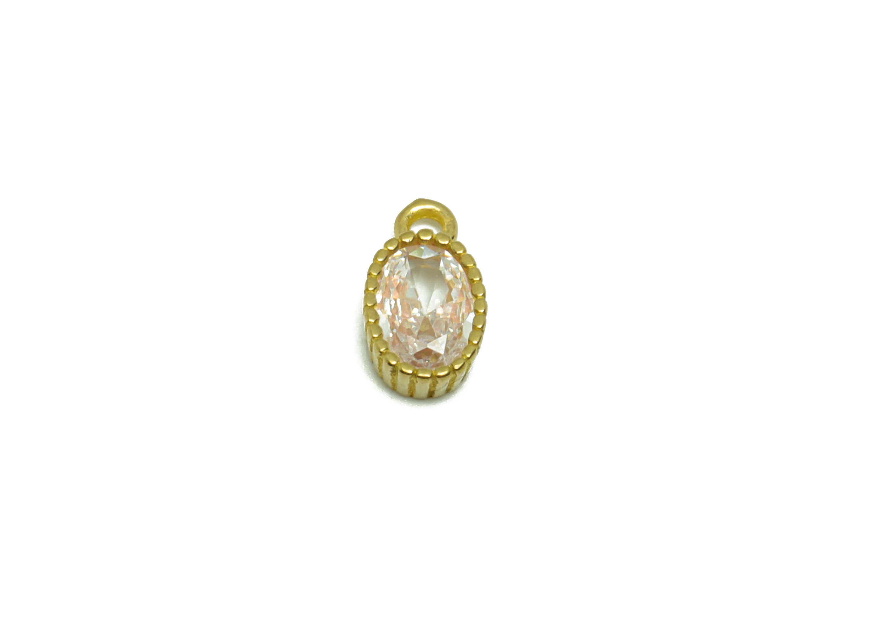 Brass Oval Earring Charm - Raw Brass Mini Oval Pendant - Cubic Zircon Geometry Earring Charms - Mini Oval Earring Charm - 9x5x2.3mm - PP8835 - DOMEDBAZAAR
