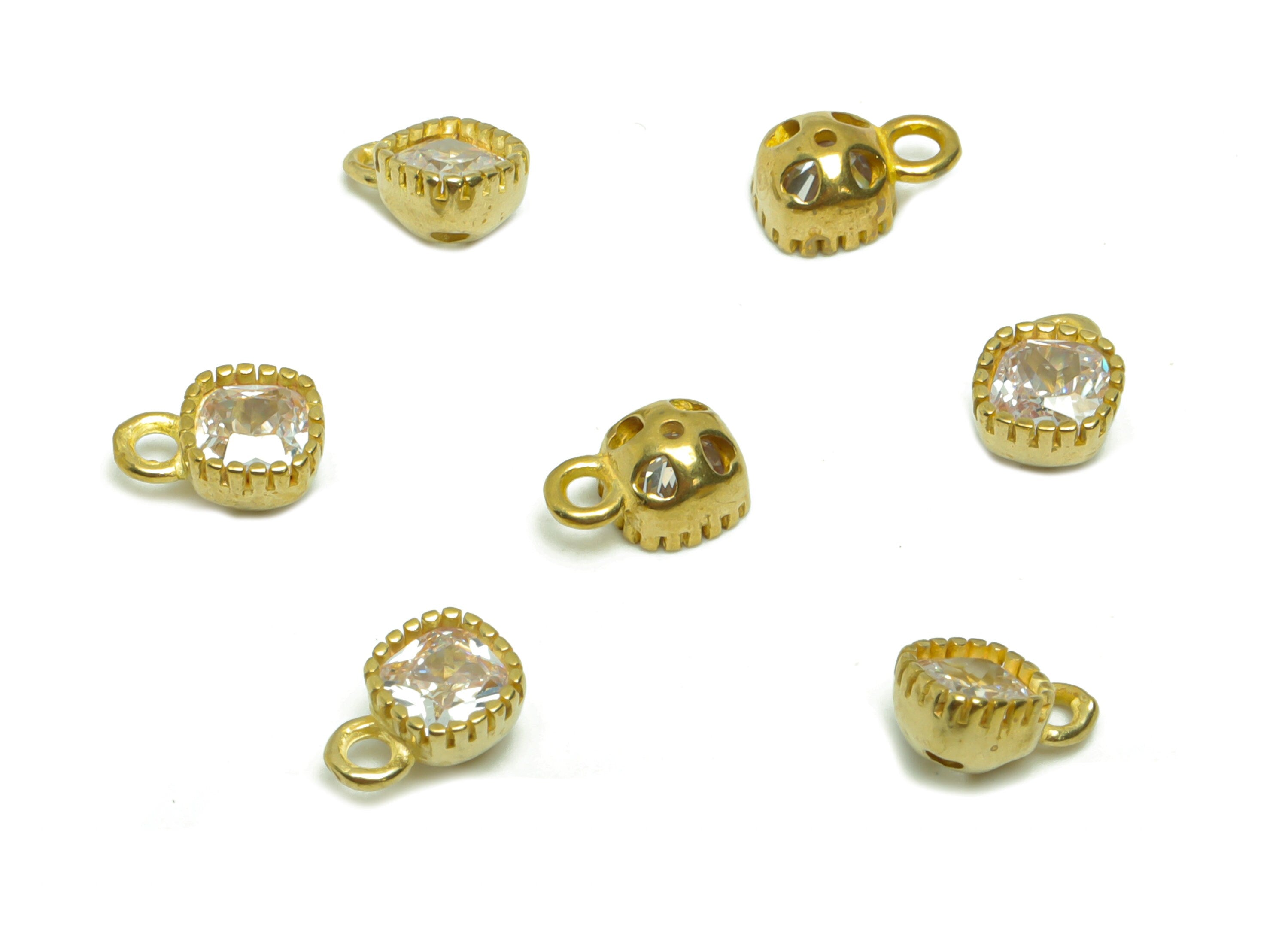 Brass Square Earring Charm - Raw Brass Square Pendant - Cubic Zircon Geometry Earring Charm - Bracelet Charm - 7.1x5.15x3.54mm - PP8809 - DOMEDBAZAAR