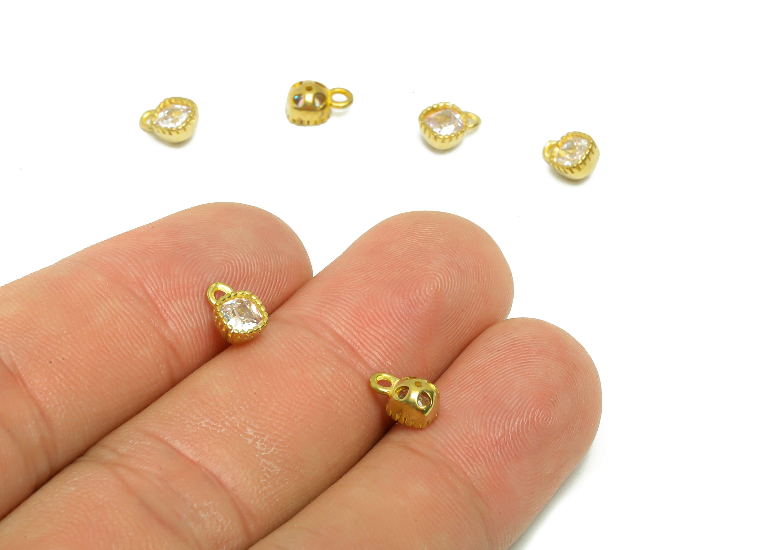 Brass Square Earring Charm - Raw Brass Square Pendant - Cubic Zircon Geometry Earring Charm - Bracelet Charm - 7.1x5.15x3.54mm - PP8809 - DOMEDBAZAAR