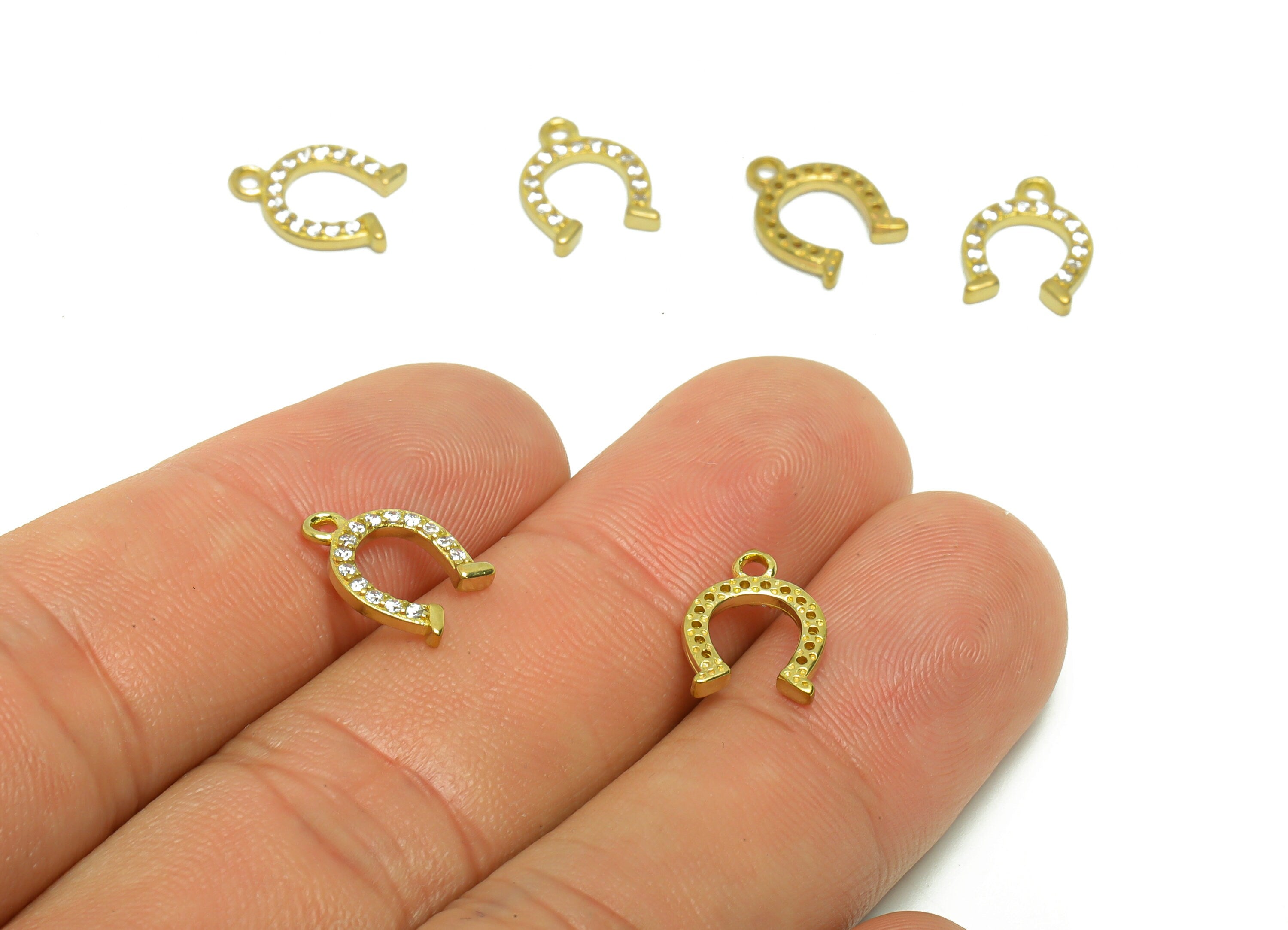 Brass Horseshoe Earring Charm - Raw Brass Horseshoe Pendant - Cubic Zircon Geometry Earring Charm - Cubic Horseshoe Charm -11x8x1mm - PP8793 - DOMEDBAZAAR