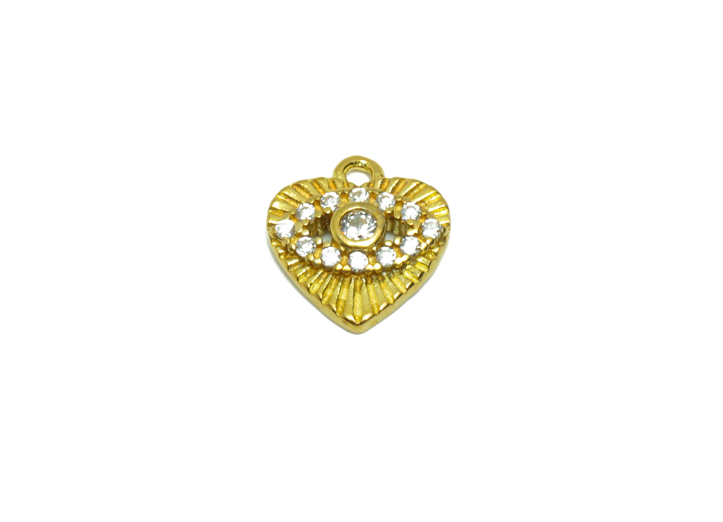 Brass Heart Earring Charm - Raw Brass Eye Pendant - Cubic Zircon Textured Heart Earring Charm - Cubic Heart Charm - 10.95x9.9x2mm - PP8823 - DOMEDBAZAAR