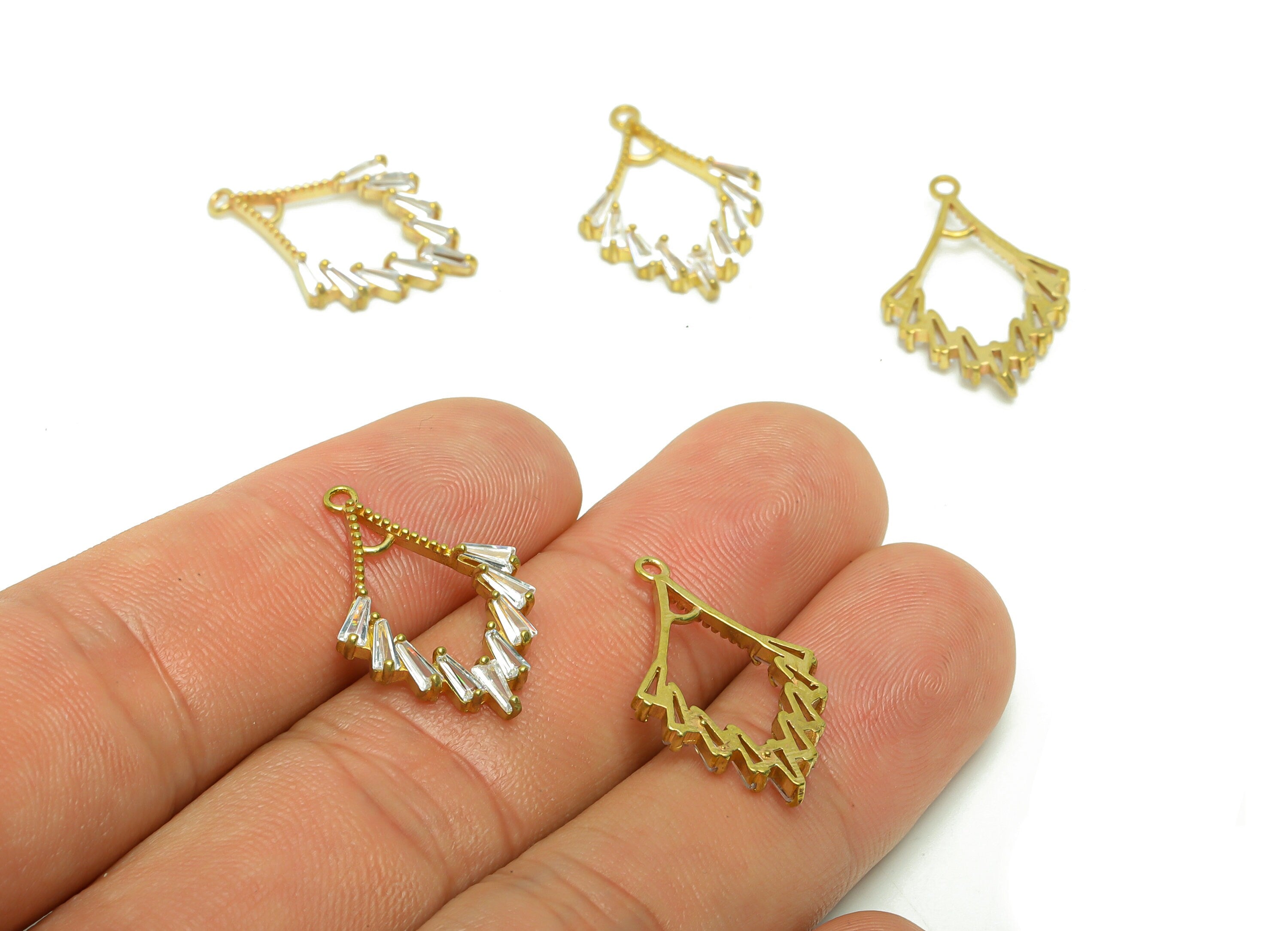 Brass Fan Earring Charm - Raw Brass Geometry Pendant - Cubic Zircon Trapezoid Earring Charm - Wing Diamond - 23.22x15x 2.77mm - PP8787 - DOMEDBAZAAR