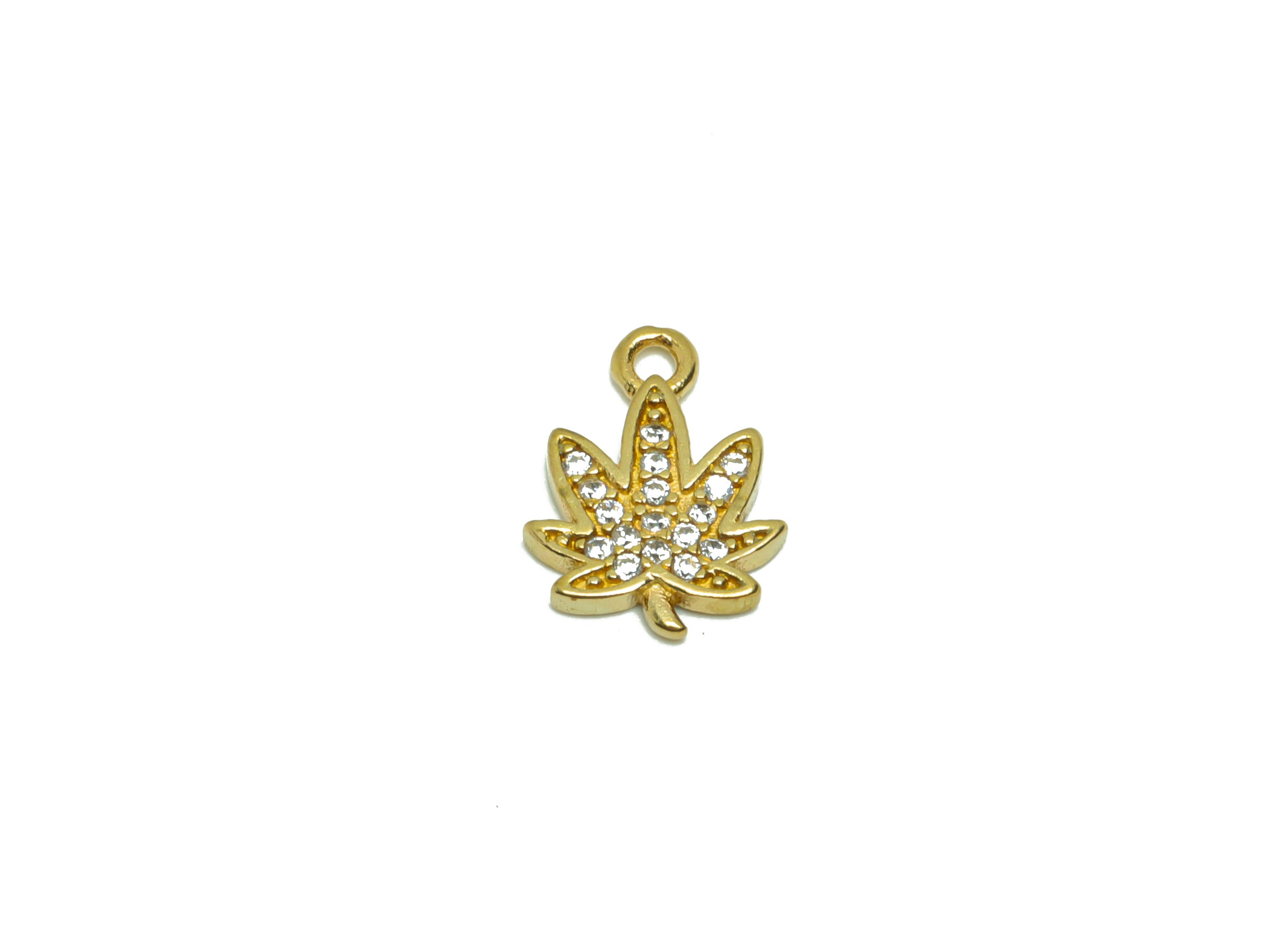 Brass Maple Leaf Earring Charm - Raw Brass Leaf Pendant - Cubic Zircon Maple Leaf Earring Charm - Cubic Flower Charm - 13.2x9x1.5mm - PP8827 - DOMEDBAZAAR