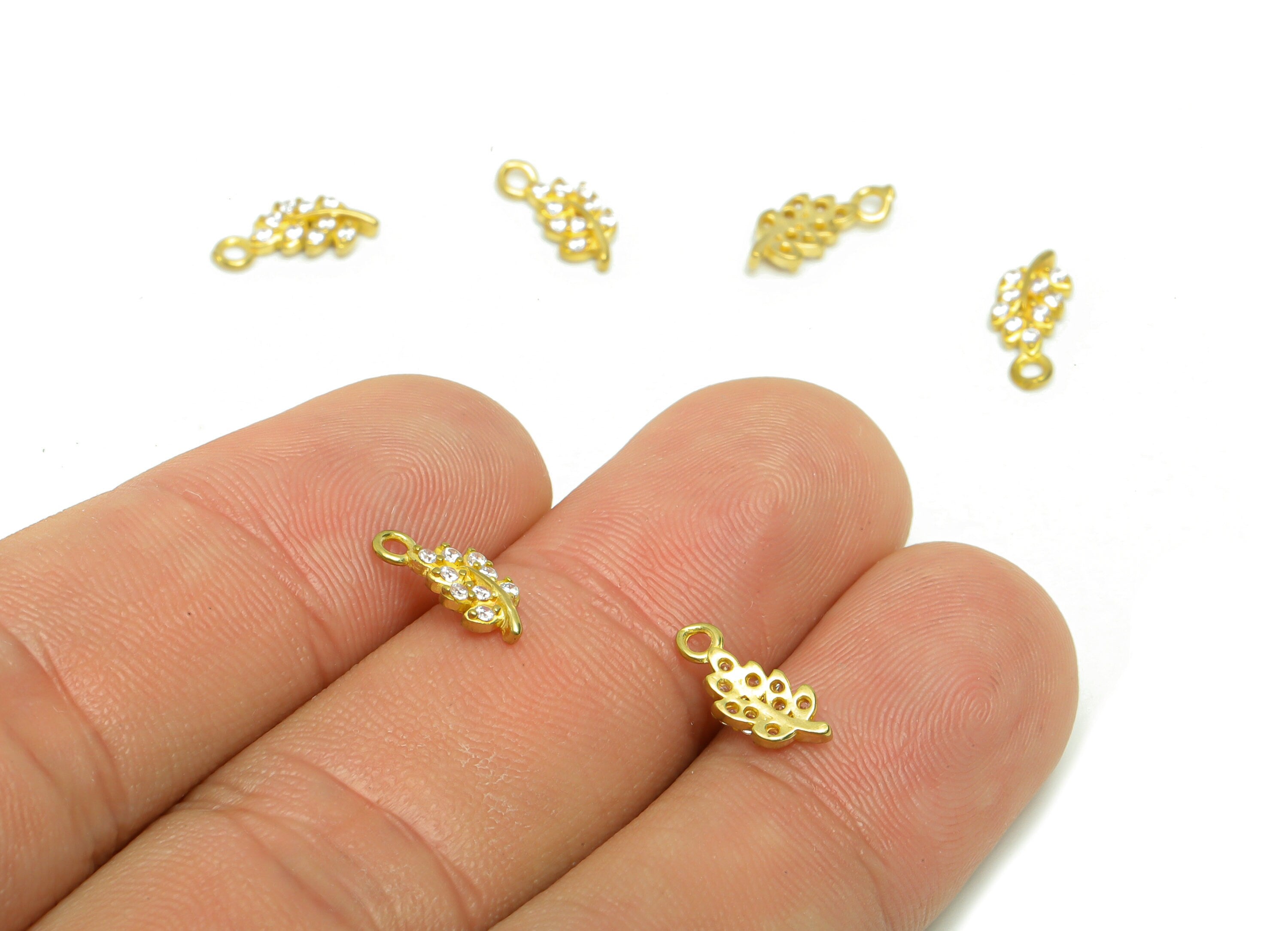 Brass Leaf Earring Charm - Raw Brass Leaf Pendant - Cubic Zircon Branch Earring Charm - Brass Cubic Botanical Charm - 14.8x5.4x1.6mm- PP8837 - DOMEDBAZAAR