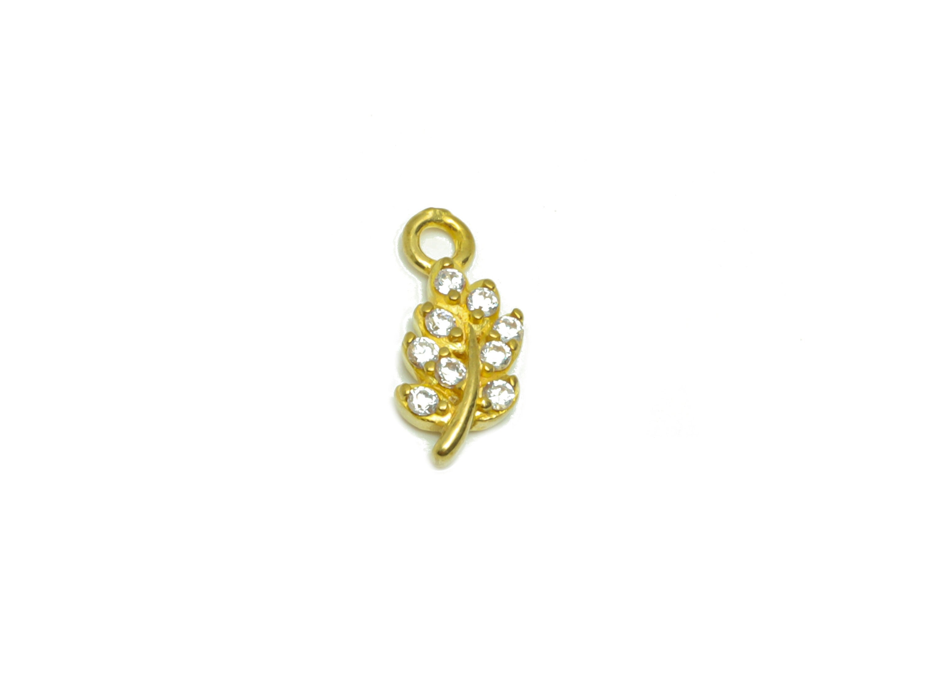 Brass Leaf Earring Charm - Raw Brass Leaf Pendant - Cubic Zircon Branch Earring Charm - Brass Cubic Botanical Charm - 14.8x5.4x1.6mm- PP8837 - DOMEDBAZAAR