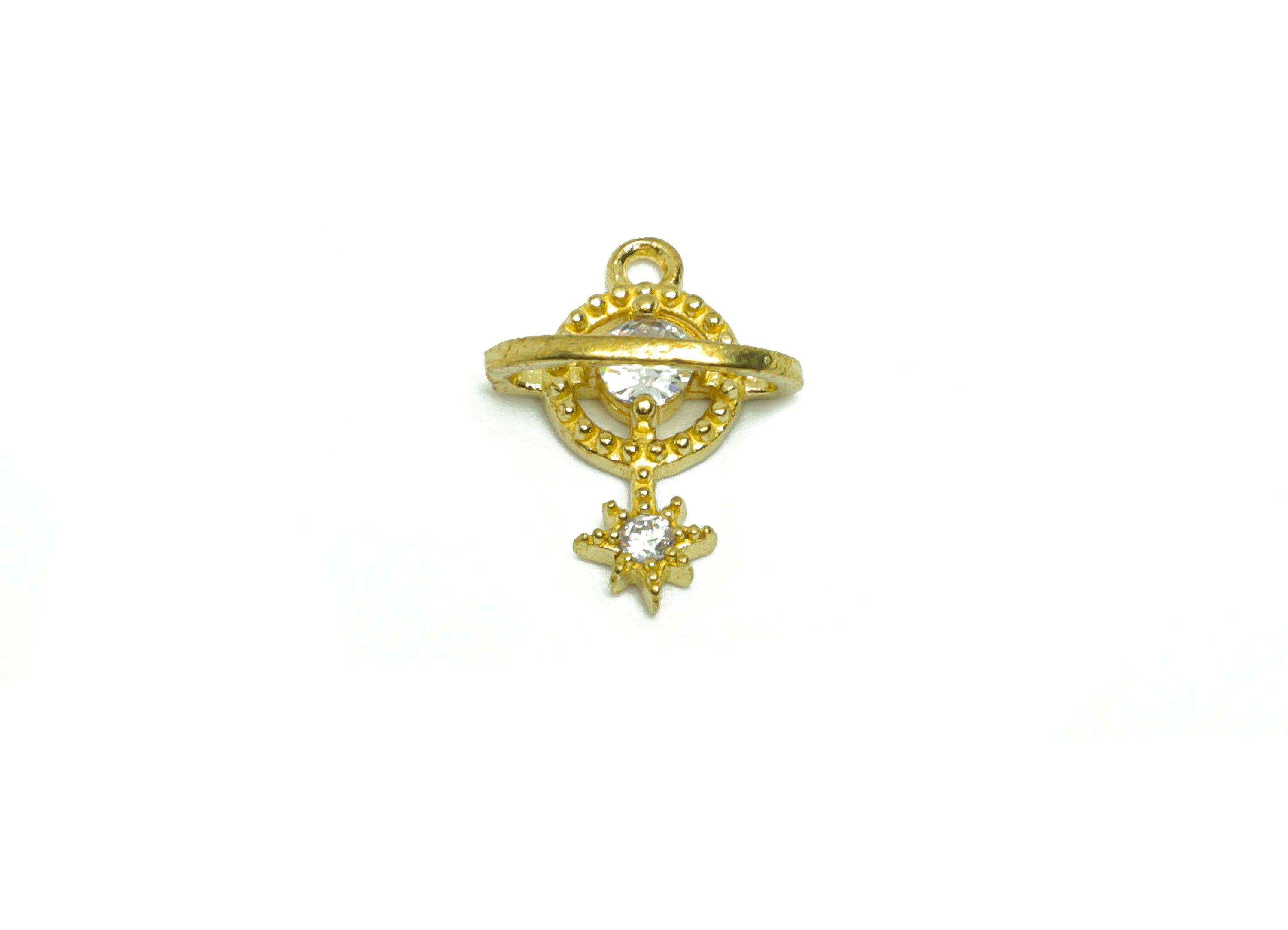 Brass Star Earring Charm - Raw Brass Planet Pendant - Cubic Zircon North Star Earring Charm - Brass Cubic Space Charm - 12.48x10x5mm- PP8807 - DOMEDBAZAAR