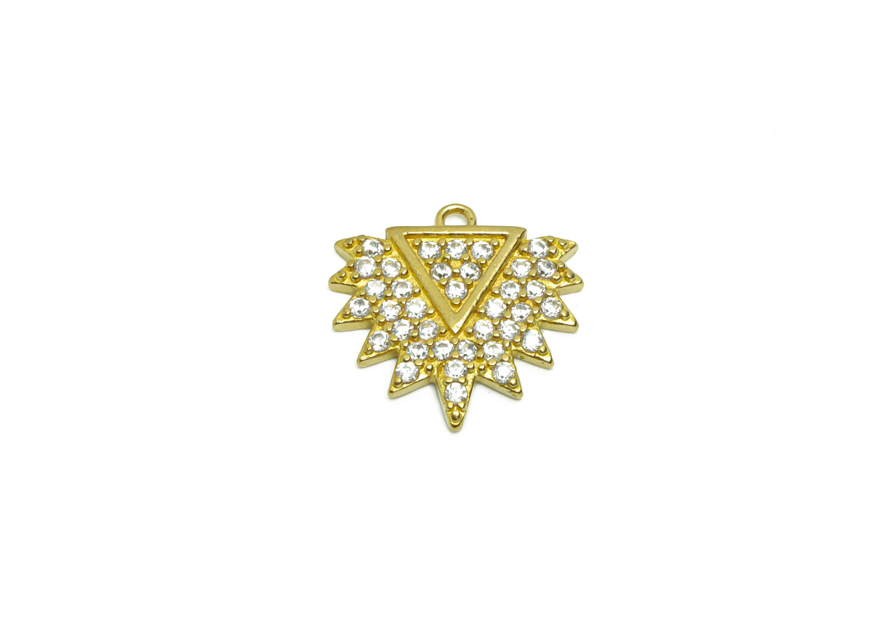 Brass Triangle Earring Charm - Raw Brass Geometry Pendant - Cubic Zircon Triangle Earring Charm - Brass Zircon Charm - 16.8x16.8x2mm- PP8825 - DOMEDBAZAAR