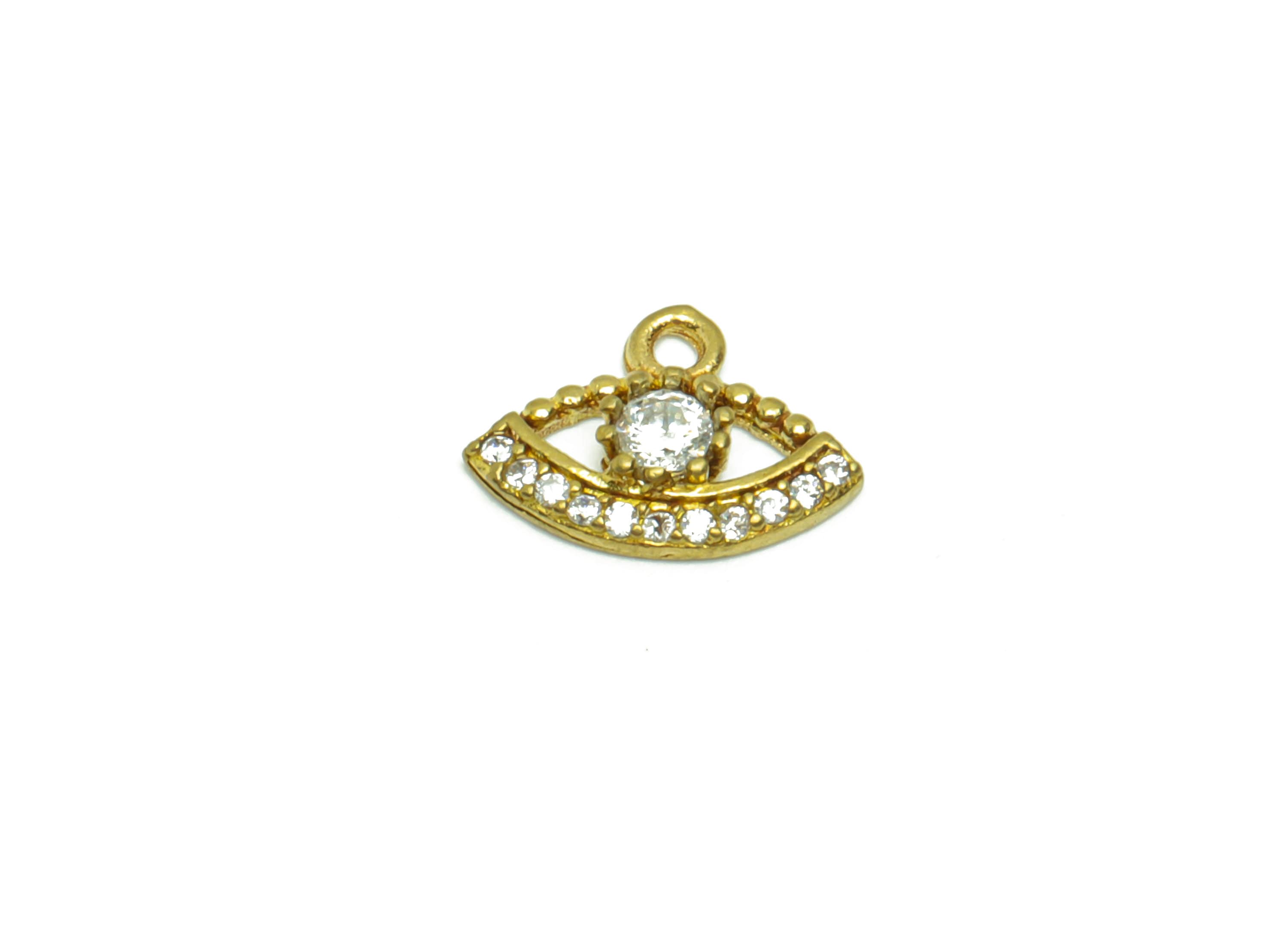 Brass Eye Earring Charm - Raw Brass Mini Eye Pendant - Cubic Zircon Eye Earring Charm - Mini Eye Bracelet Charm - 8.35x11.39x2.22mm - PP8799 - DOMEDBAZAAR