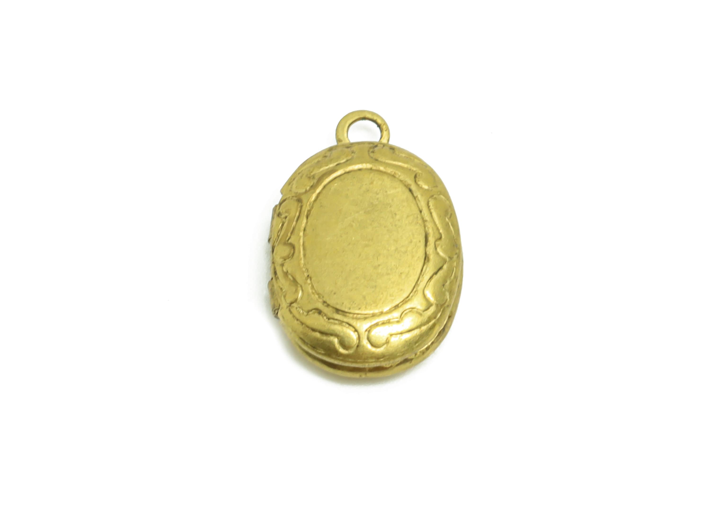 Brass Oval Locket Charm - Raw Brass Pattern Locket Charms - Antique Vintage Looking Locket - Engrave Locket-For Engraving - 15x9x3mm -PP8942 - DOMEDBAZAAR
