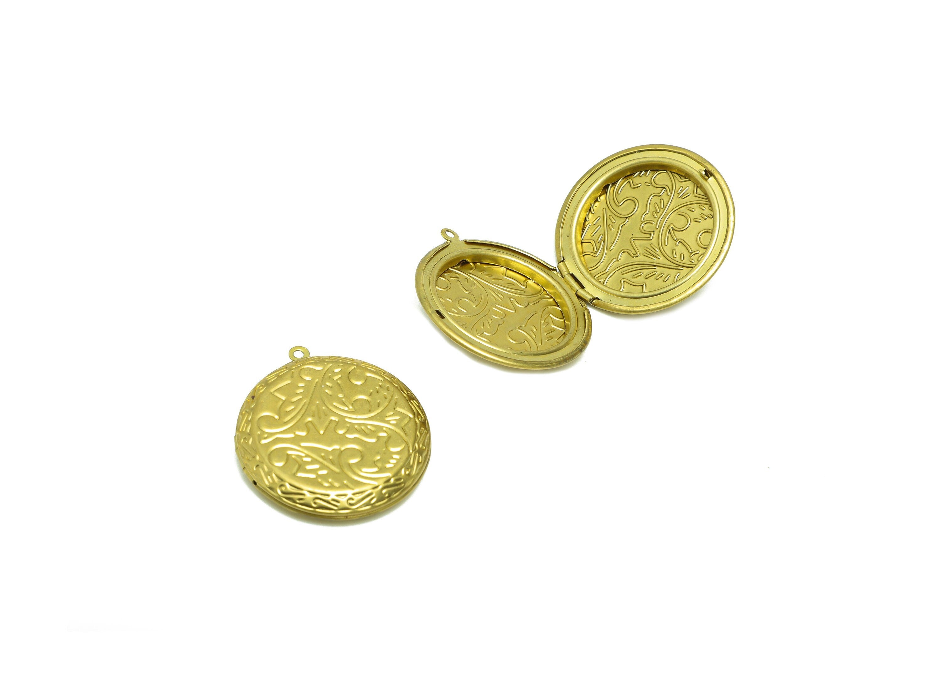 Brass Round Locket Charm - Raw Brass Pattern Locket Charms - Antique Looking Locket - Vintage Looking Locket - 36.52x33.64x6.37mm - PP8919 - DOMEDBAZAAR