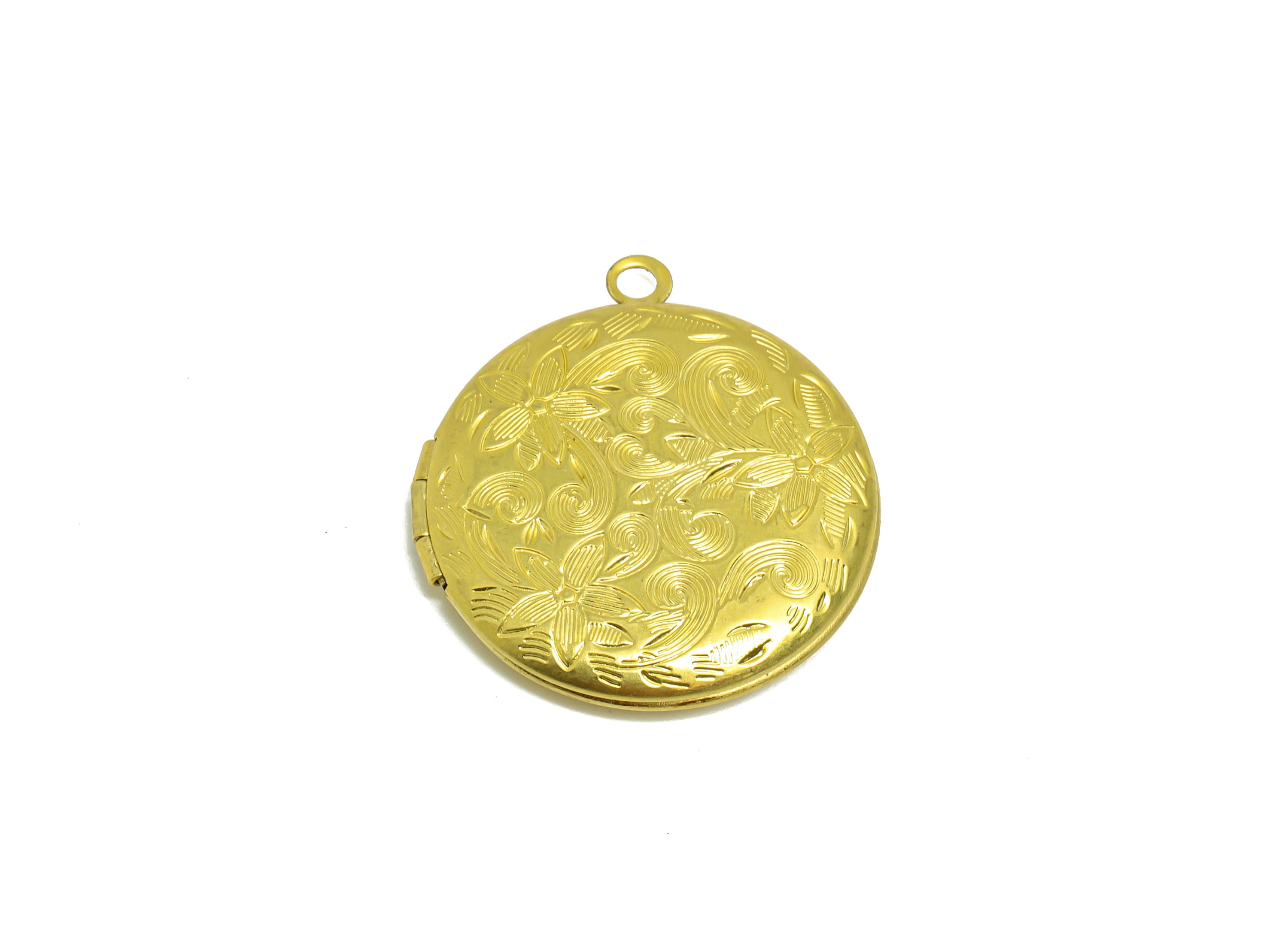Brass Round Locket Charm - Raw Brass Pattern Circle Locket Charms - Antique Looking Locket - Vintage Looking Locket - 30.8x27.6x5mm - PP8928 - DOMEDBAZAAR