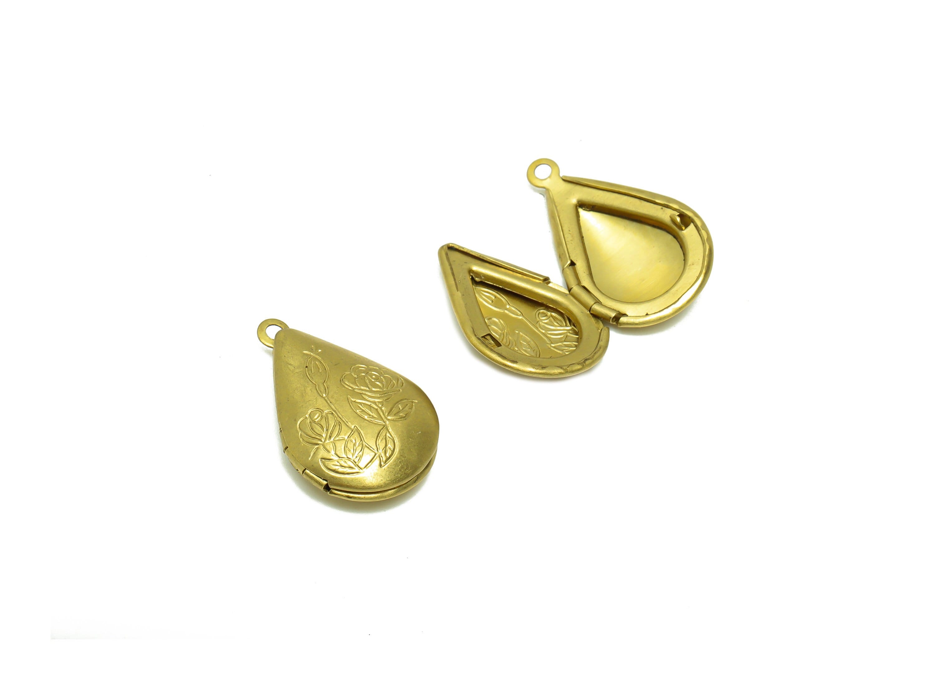 Brass Drop Locket Charm - Raw Brass Rose Depression Locket Charms For Diamond - Teardrop Antique Vintage Looking Locket - 24x15x6mm - PP8938 - DOMEDBAZAAR