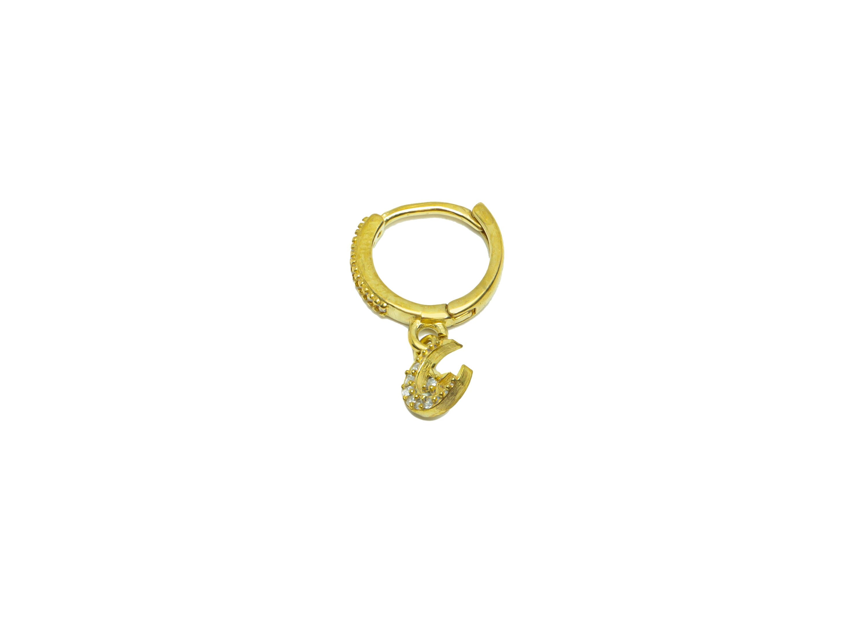 Crescent Huggie Hoop Earring - Crescent Zircon Huggies with Open Ring - Raw Brass Star Clasp Hoop Earring - 19x12x2mm - PP8795 - DOMEDBAZAAR