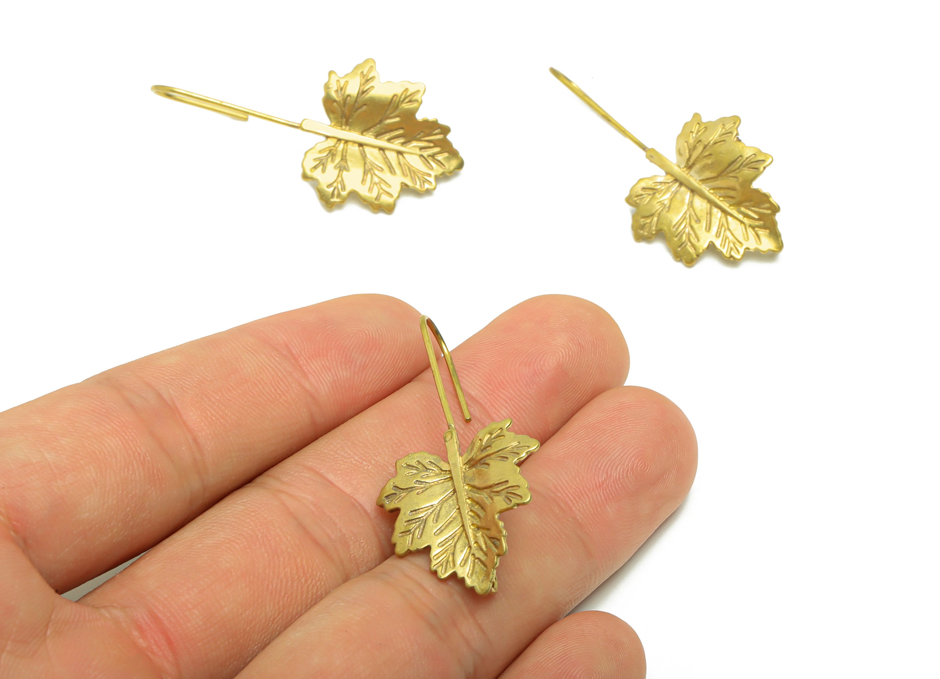 Brass Maple Leaf Earring - Raw Brass Poplar Leaf Earring Wires - Brass Botanical Ear Hooks Findings - Jewelry Supplies - 41x20x1mm- PP8664 - DOMEDBAZAAR