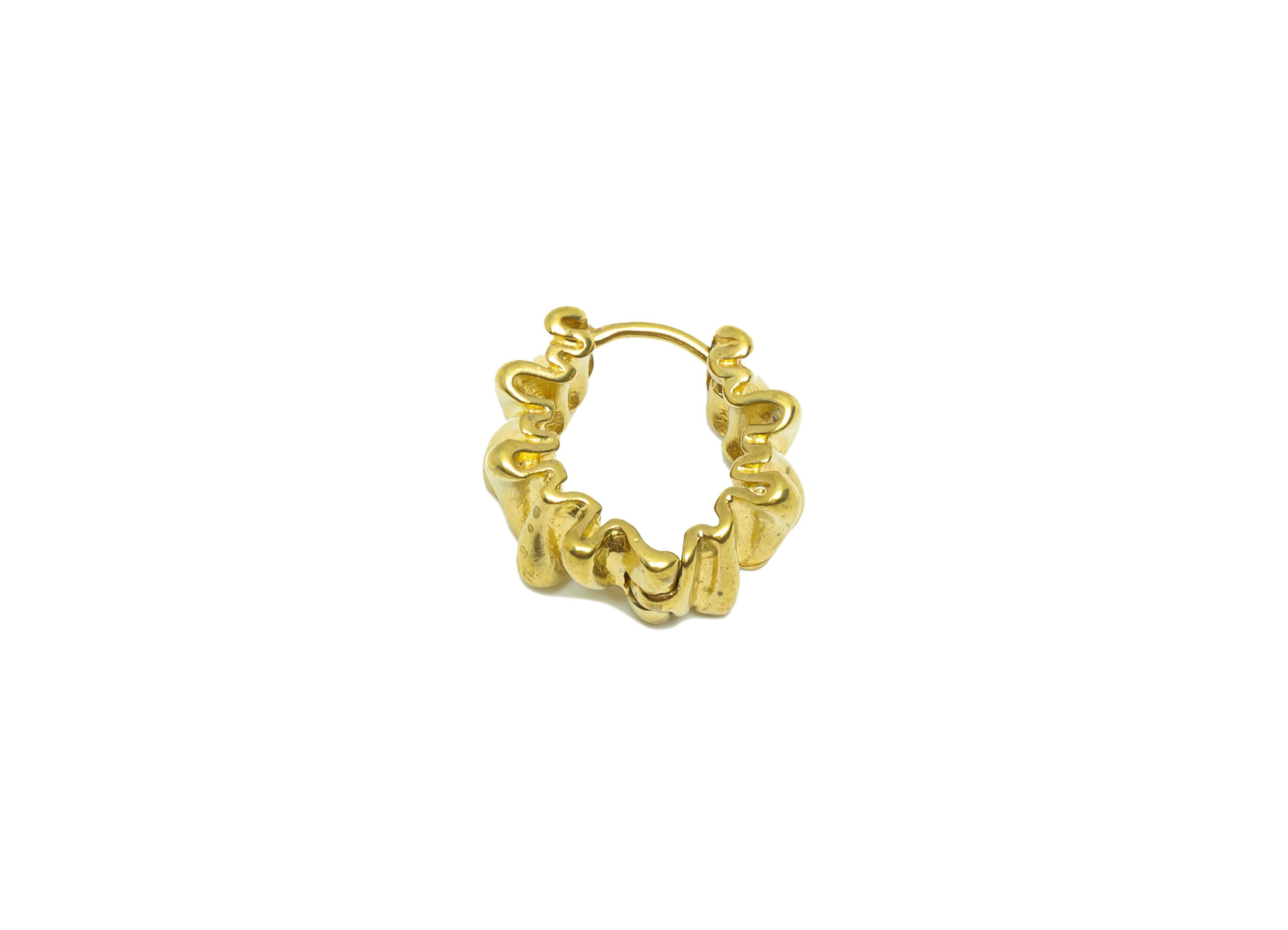 Crumpled Hoop Earring - Brass Huggies with Open Ring - Brass Clasp Chunky Earring - Wavy Creased Earring Hoop Clasp - 15.59x17.6x6mm- PP8661 - DOMEDBAZAAR