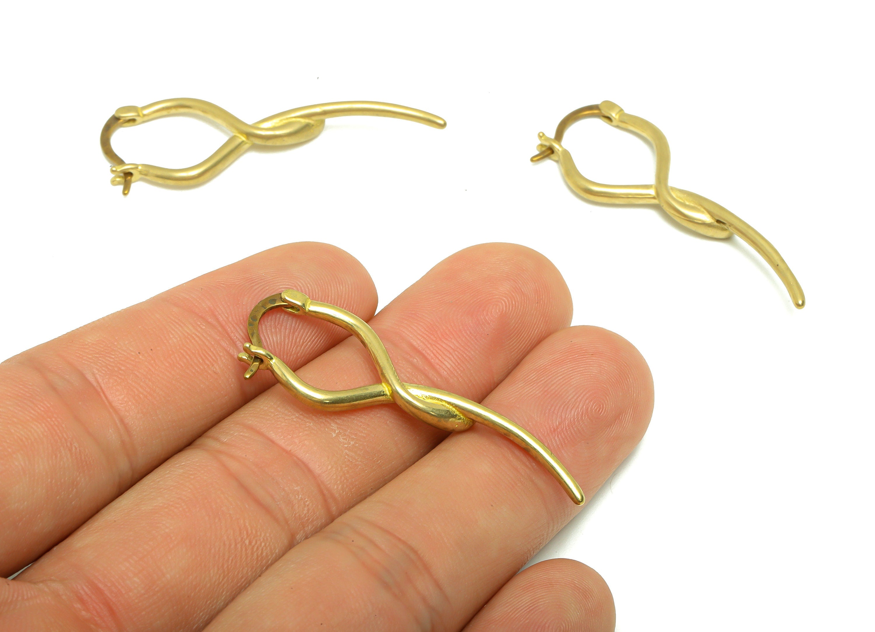 Twisted Brass Wire Earring - Raw Brass Huggies Hoop Earring - Brass Clasp Hoop Earring - Spin Earring Hoop Clasp - 43x14.78x1.82mm- PP8668 - DOMEDBAZAAR