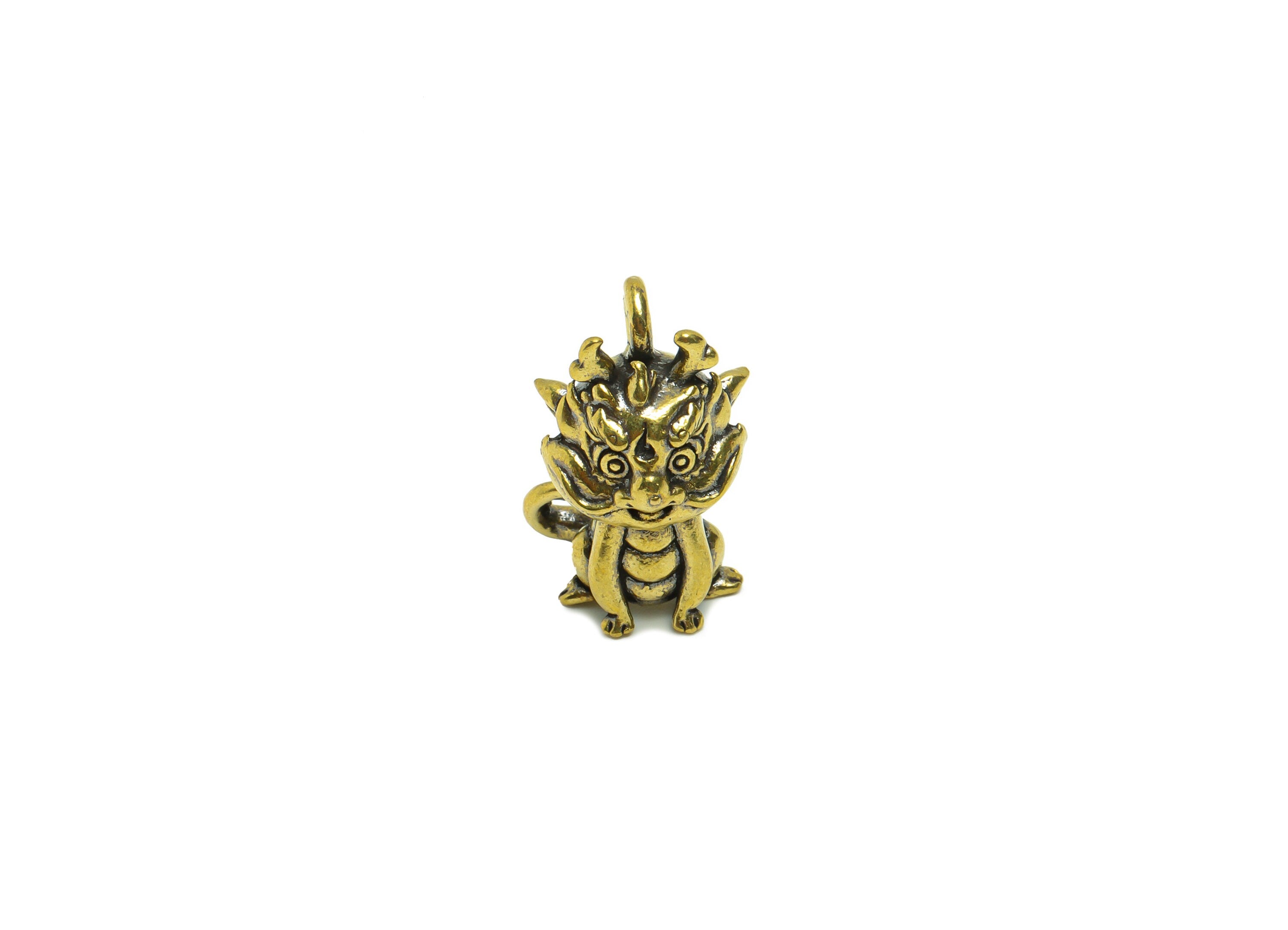 Brass Dragon Charm - Raw Brass Kirin Earring Charm -Antique Looking Pendant - Brass Kirin Figure - Baby Dragon Pendant - 24x14x12mm - PP8756 - DOMEDBAZAAR