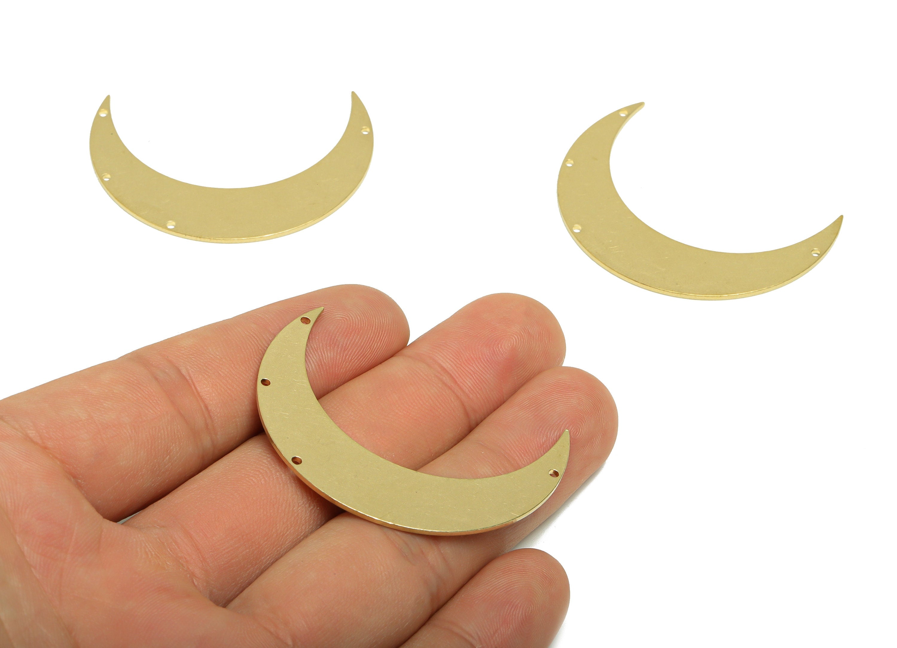 Brass Crescent Earring Connector - Raw Brass Moon Pendant - Crescent Moon Shaped Raw Brass - jewelry supplies - 46x 32.71x1mm- PP8948 - DOMEDBAZAAR