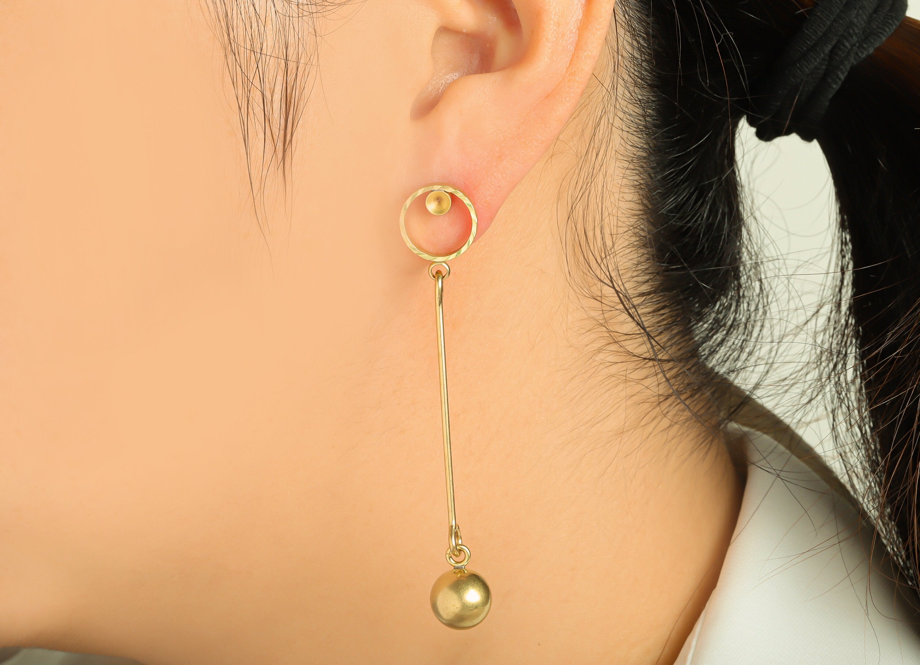 Brass Ball Earrings Stud - Raw Brass Hang Ball Earring Post - Brass Textured Round Earring Post - Stud For Diamond - 66.28x12x9.9mm- PP8885 - DOMEDBAZAAR