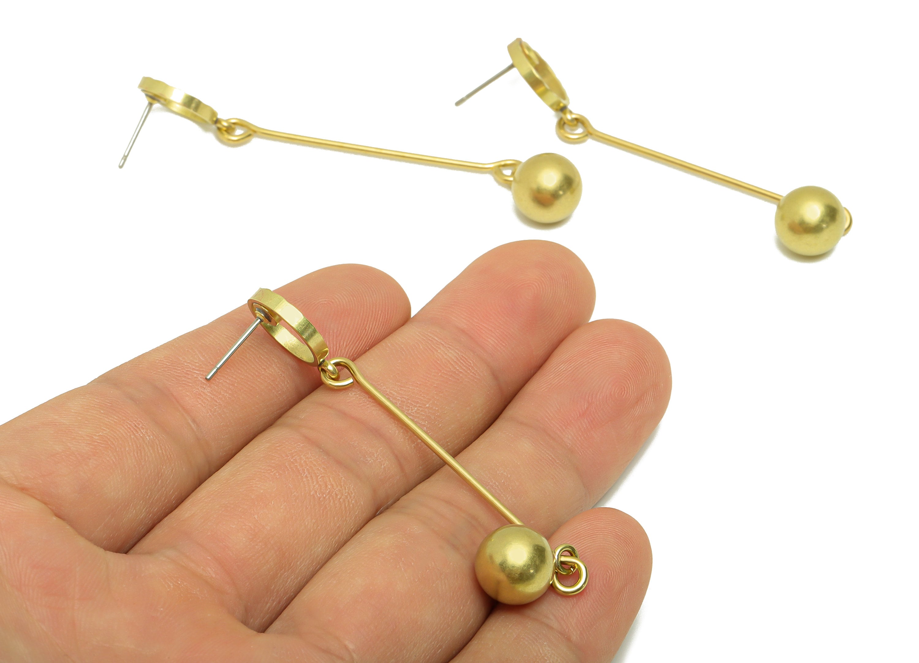 Brass Ball Earrings Stud - Raw Brass Hang Ball Earring Post - Brass Textured Round Earring Post - Stud For Diamond - 66.28x12x9.9mm- PP8885 - DOMEDBAZAAR