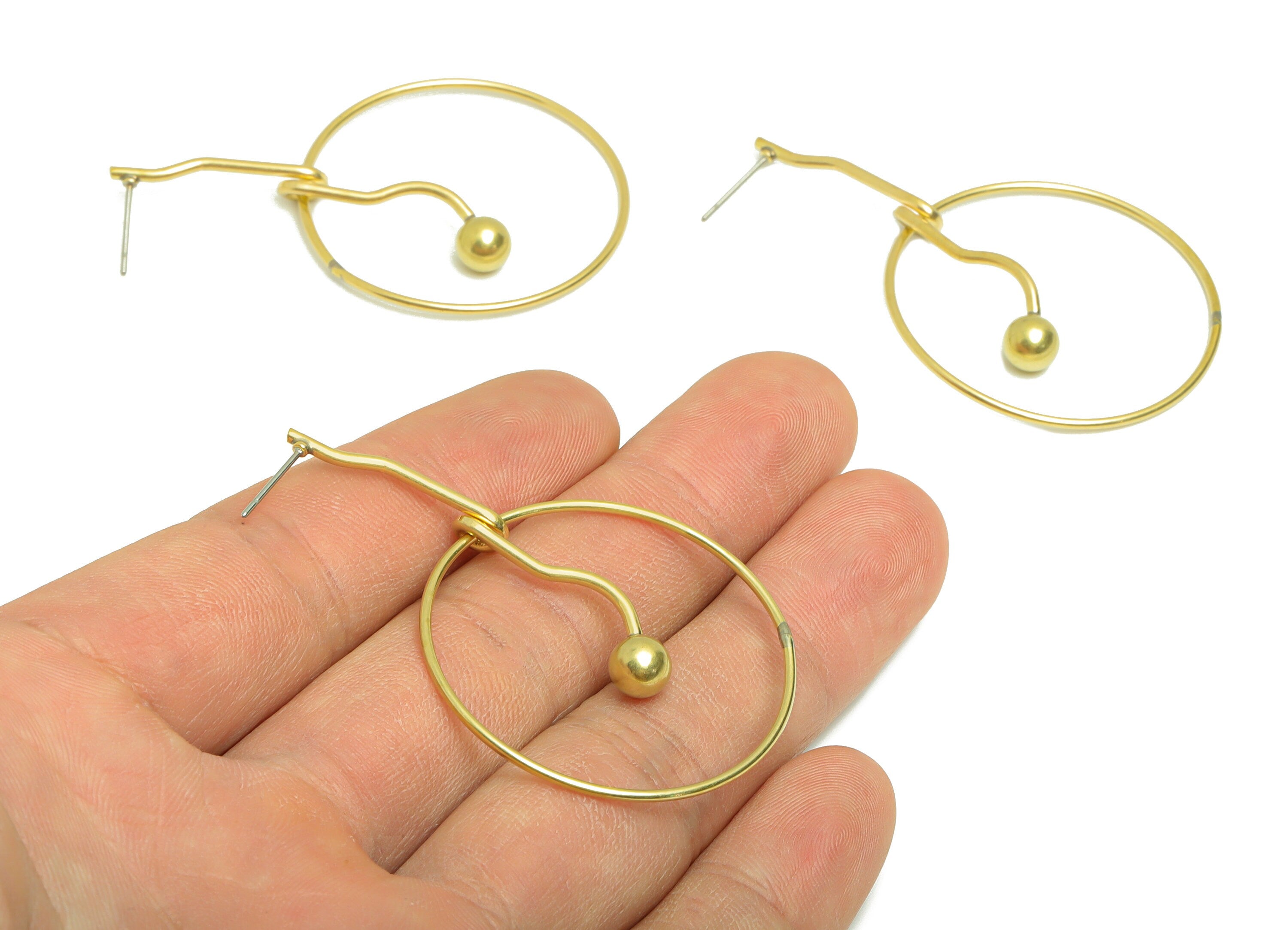 Brass Wire Ball Earring - Brass Round Wires Earring Post - Twine Wires Stud - Geometry Pangle Hoop Earring Post - 57.72x35.78x1.18mm- PP8853 - DOMEDBAZAAR