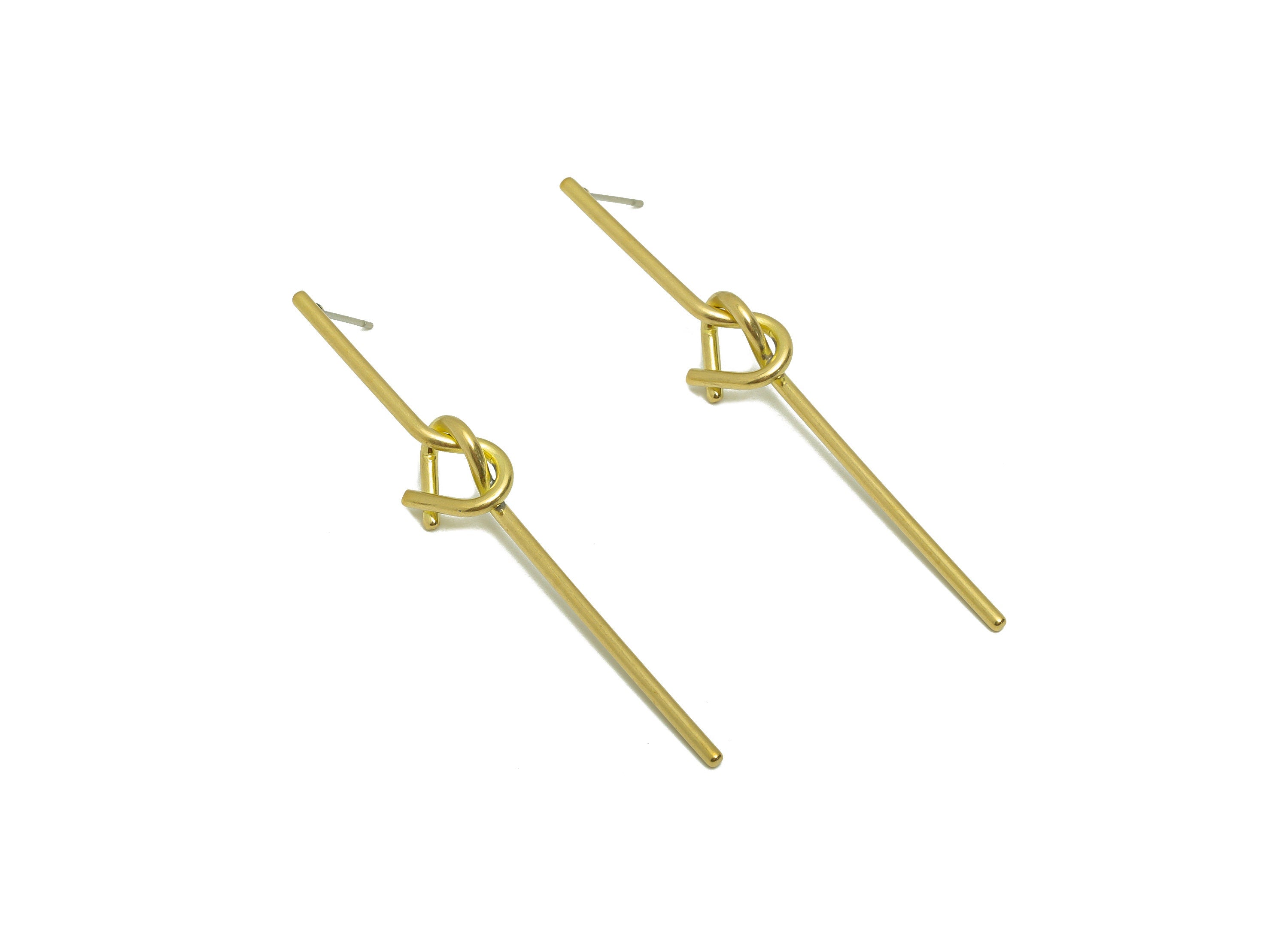 Knot Wire Bar Earring - Brass Bar Knot Heart Post - Raw Brass Stick Heart Stud - Twine Heart Earring Post - 62.71x10x1.68mm- PP8874 - DOMEDBAZAAR