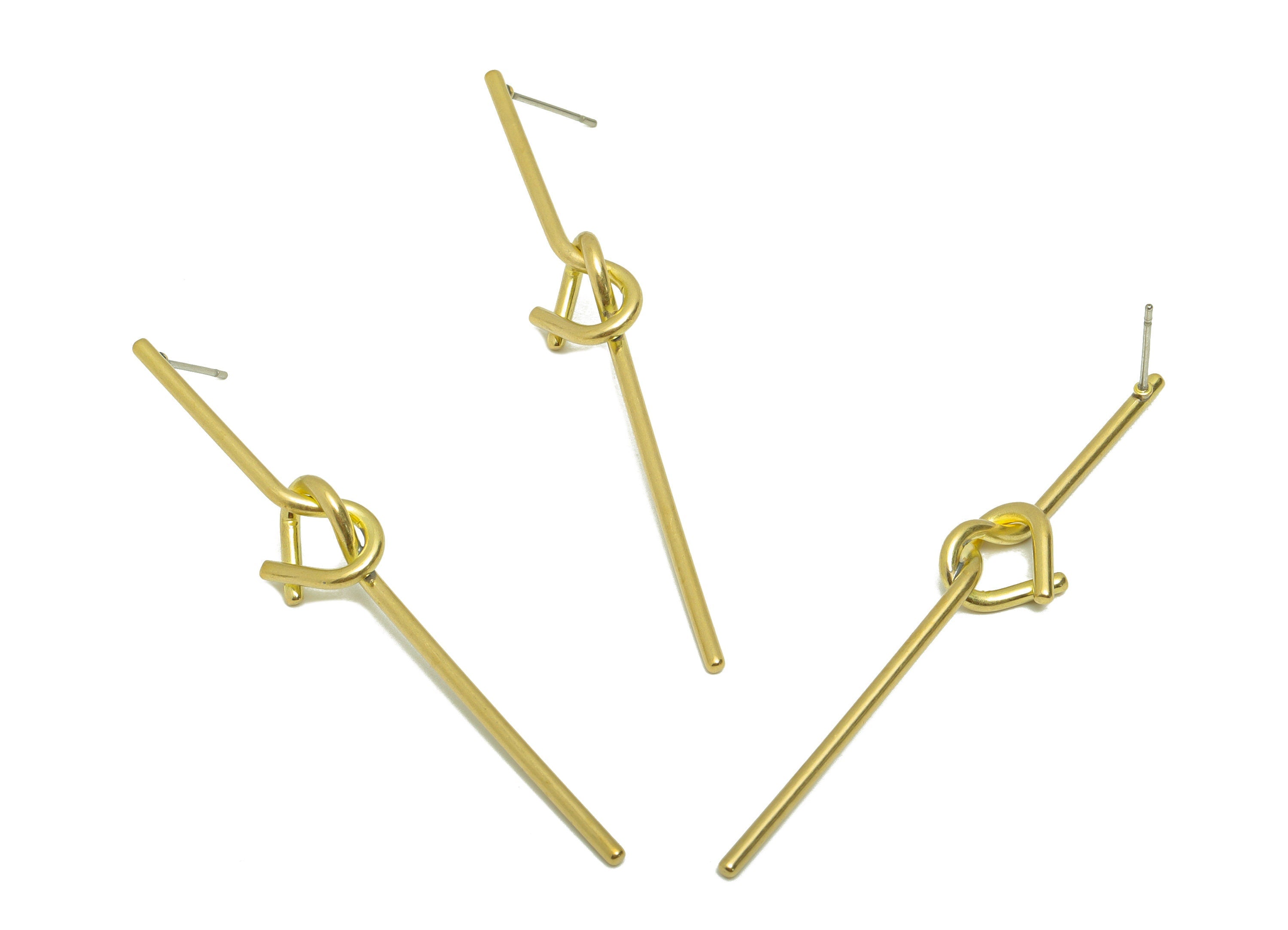 Knot Wire Bar Earring - Brass Bar Knot Heart Post - Raw Brass Stick Heart Stud - Twine Heart Earring Post - 62.71x10x1.68mm- PP8874 - DOMEDBAZAAR