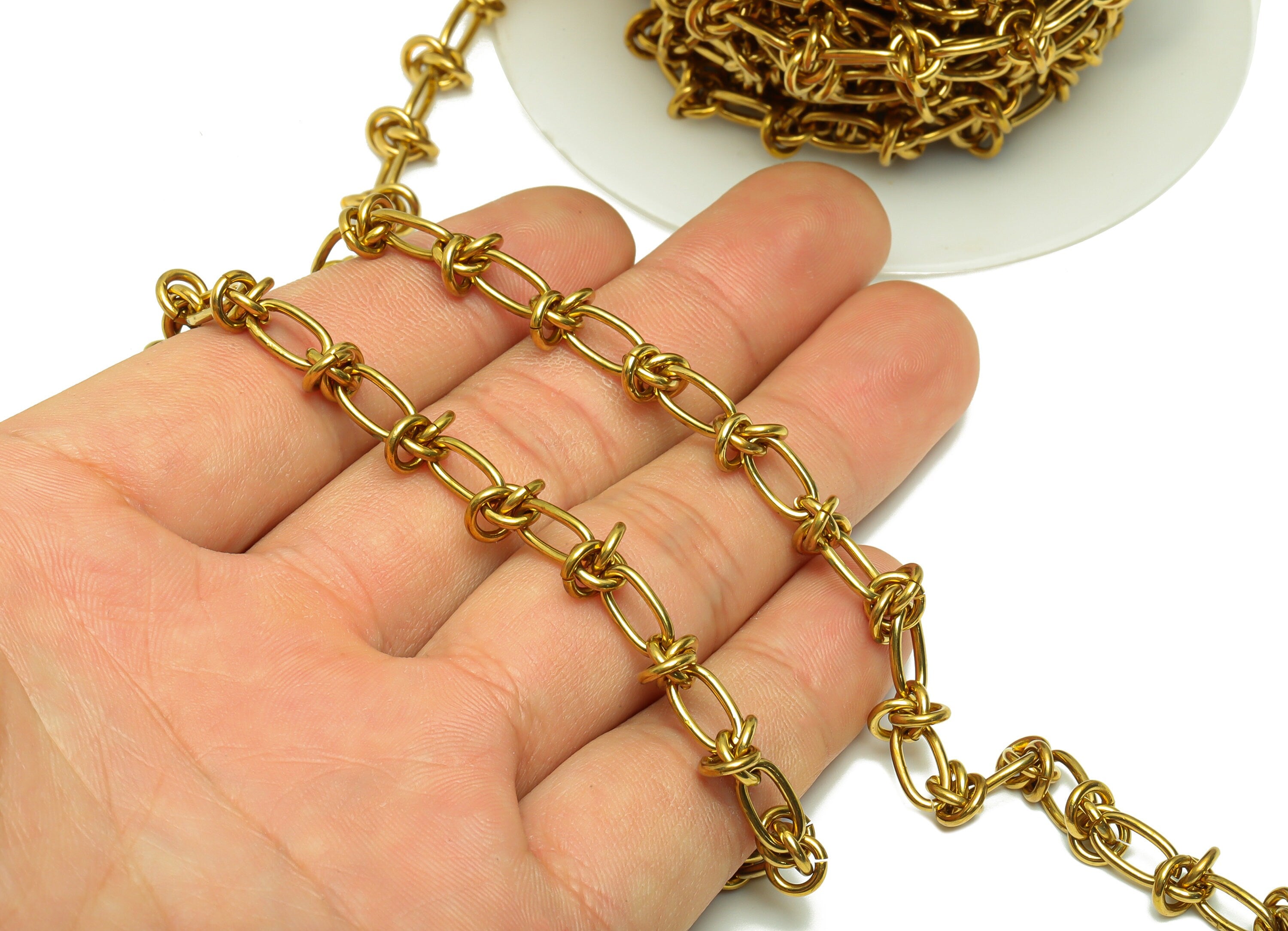 1.6 Knot Chain - Raw Brass Thick Chunky Chian - Brass Bracelet Chain - Brass Knot Chain - Jeweler Making - 15.54x 5.2x1.17mm - PP8631 - DOMEDBAZAAR