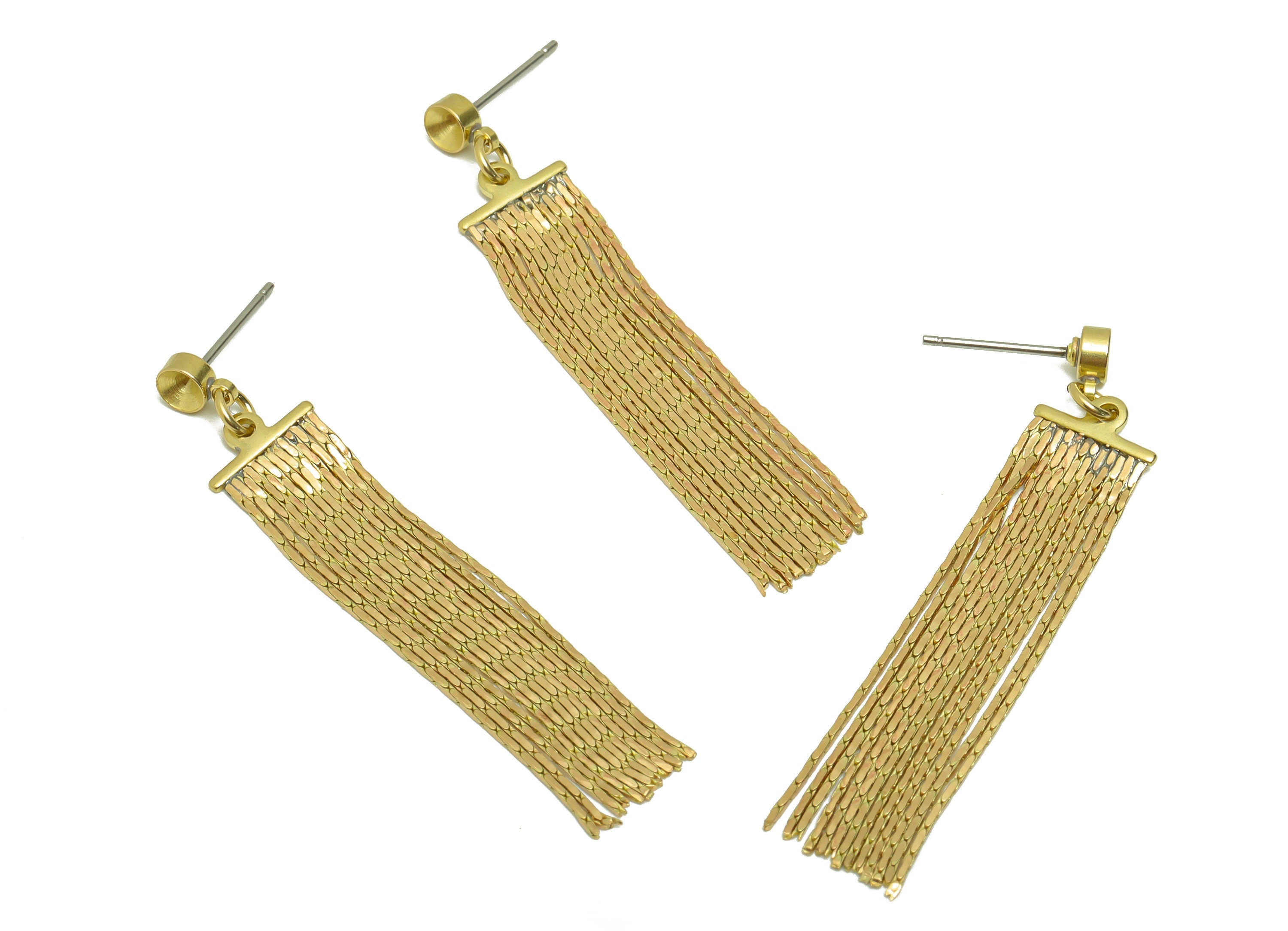 Brass Tassel Chain Earring - Brass Tassel Chain Earring Post - Brass Tassel Earring Stud For Diamond - Brass Tassel Post - 46x9x1mm- PP8900 - DOMEDBAZAAR