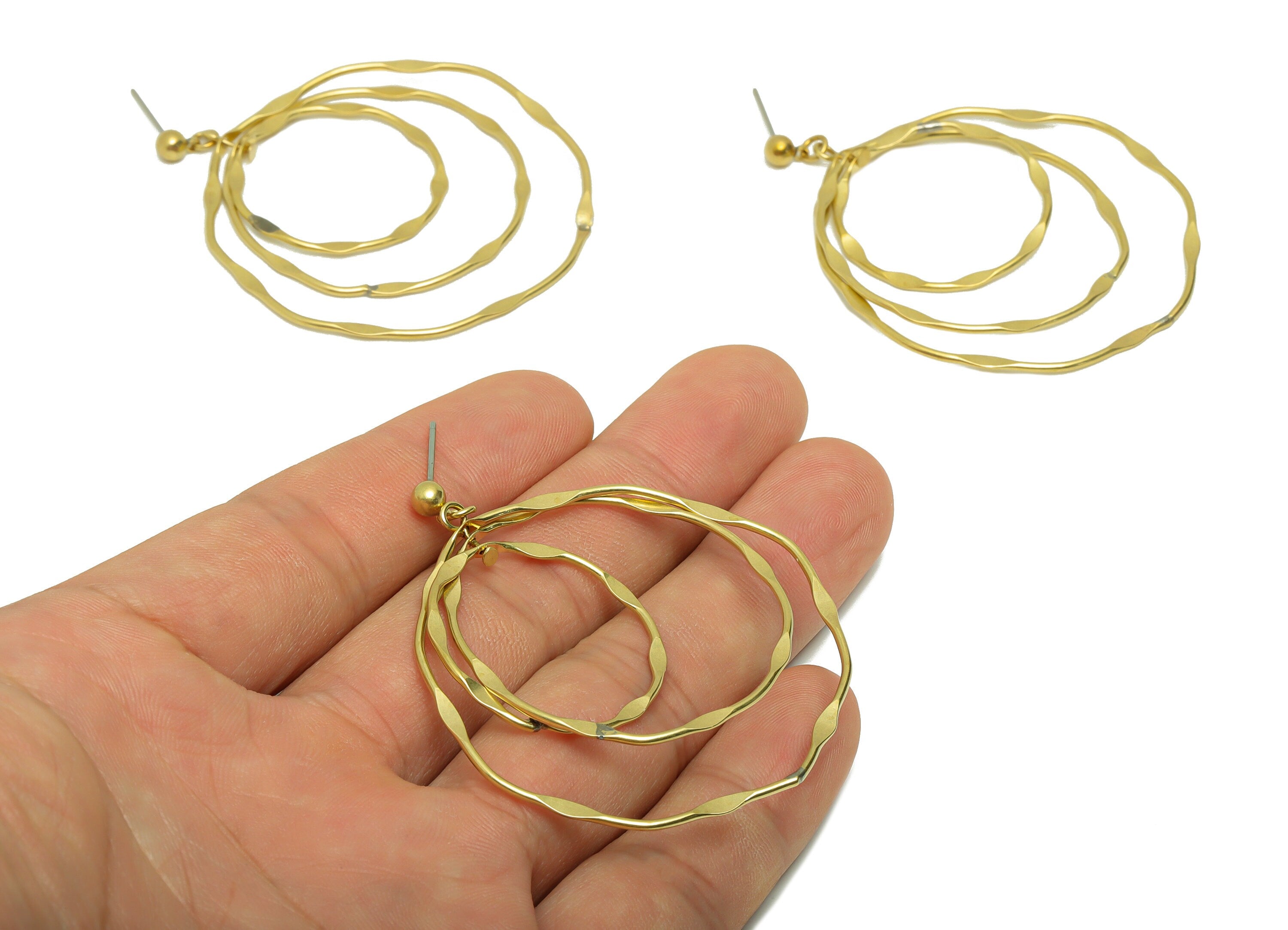 Brass Hammered Round Earring - Brass Collar Circle Earring Post - Brass Hammered Earring Stud - Brass Dimensional Post - 56x47x1mm- PP8896 - DOMEDBAZAAR