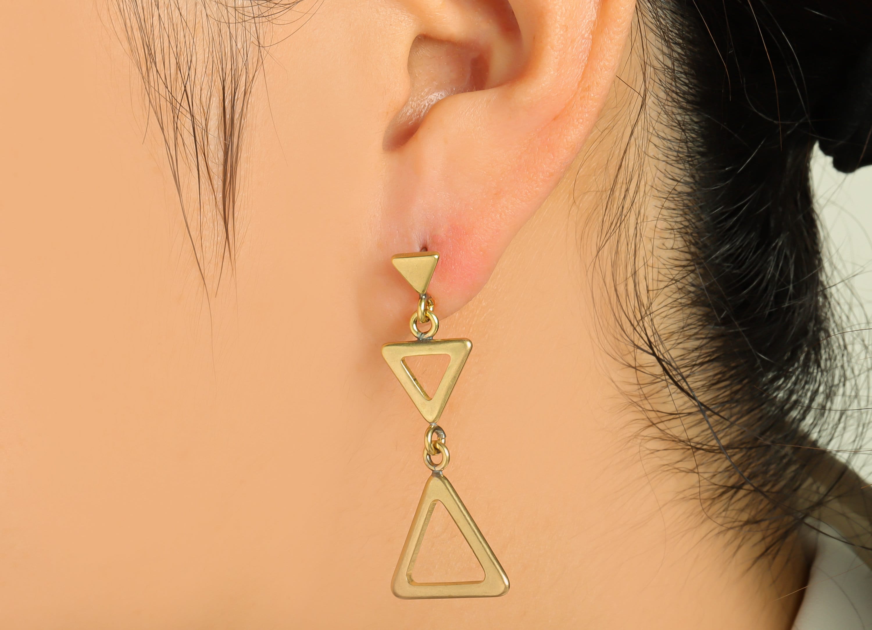 Triangle Dangle Earring Post - Brass Triangle Link Earring Stud - Triangle Tassel Earring Post - Geometry Earring Post - 34.6x17x1mm- PP8876 - DOMEDBAZAAR