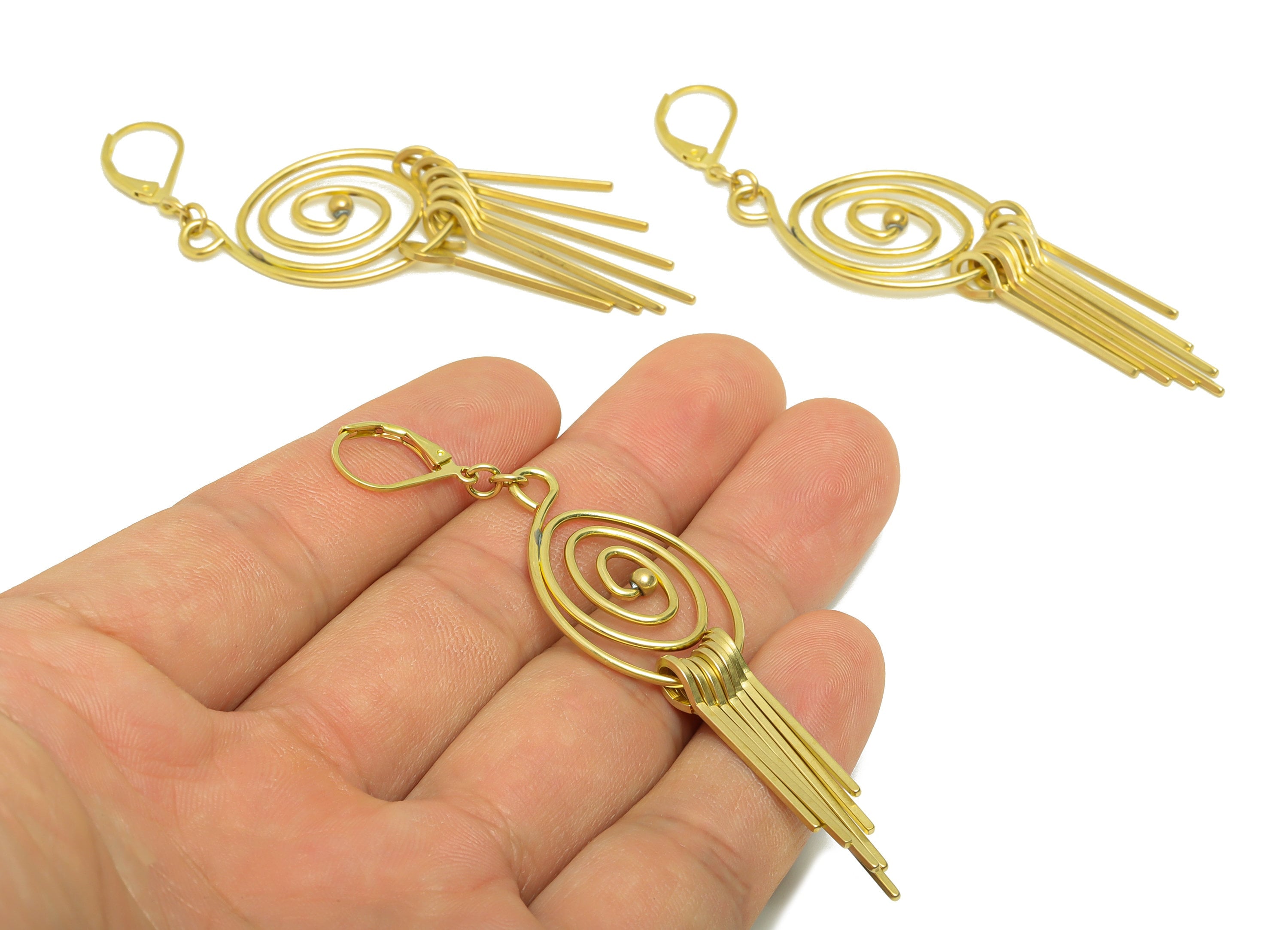 Brass Wires Tassel Earring - Brass Wreathe Dangle Earring Charm - Brass Tassel Wires 7 Earring Clasp - Hoop Earring Clasp - 76x19x1mm-PP8851 - DOMEDBAZAAR