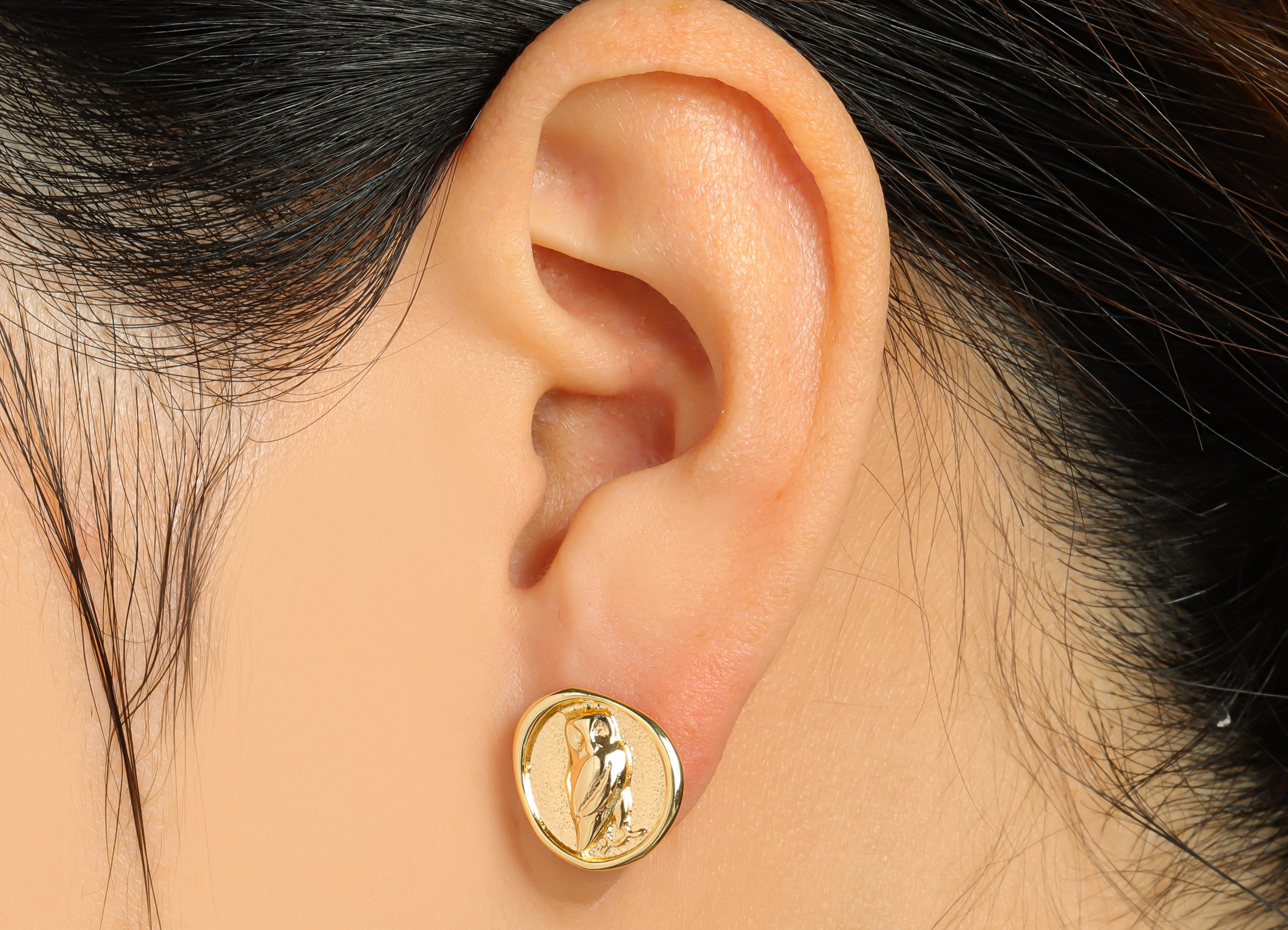 Brass Hoot Owl Earring Stud - Brass Owl Earring Post - 18K Real Gold Plated Brass - Jewelry Supplies - 13.94x12.6x2.2mm - RGP2354B - DOMEDBAZAAR