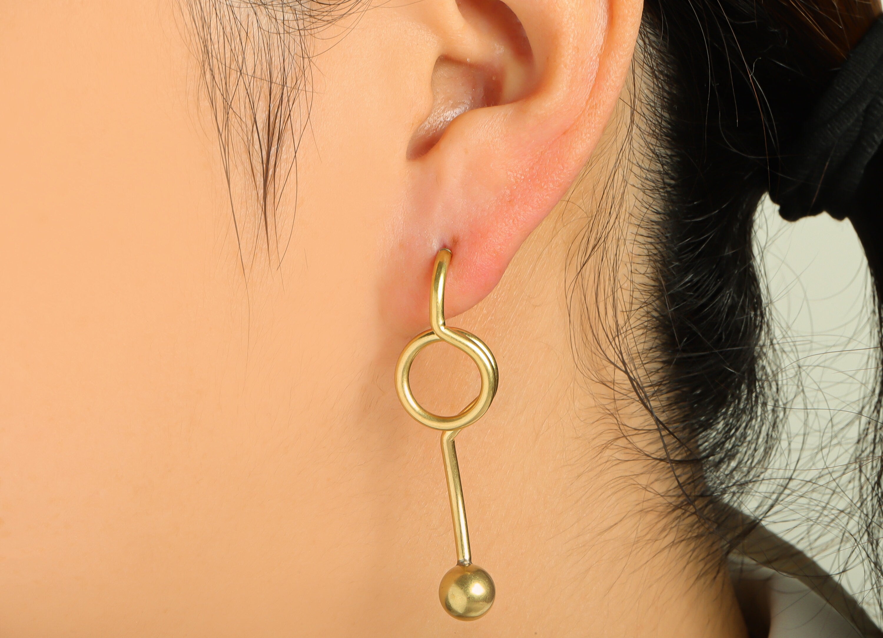 Brass Wire Ball Earring Post - Brass Twine Round Earring Stud - Brass Ball Charms - Geometry Twine Earring Post - 50.05x14.42x2.03mm- PP8873 - DOMEDBAZAAR