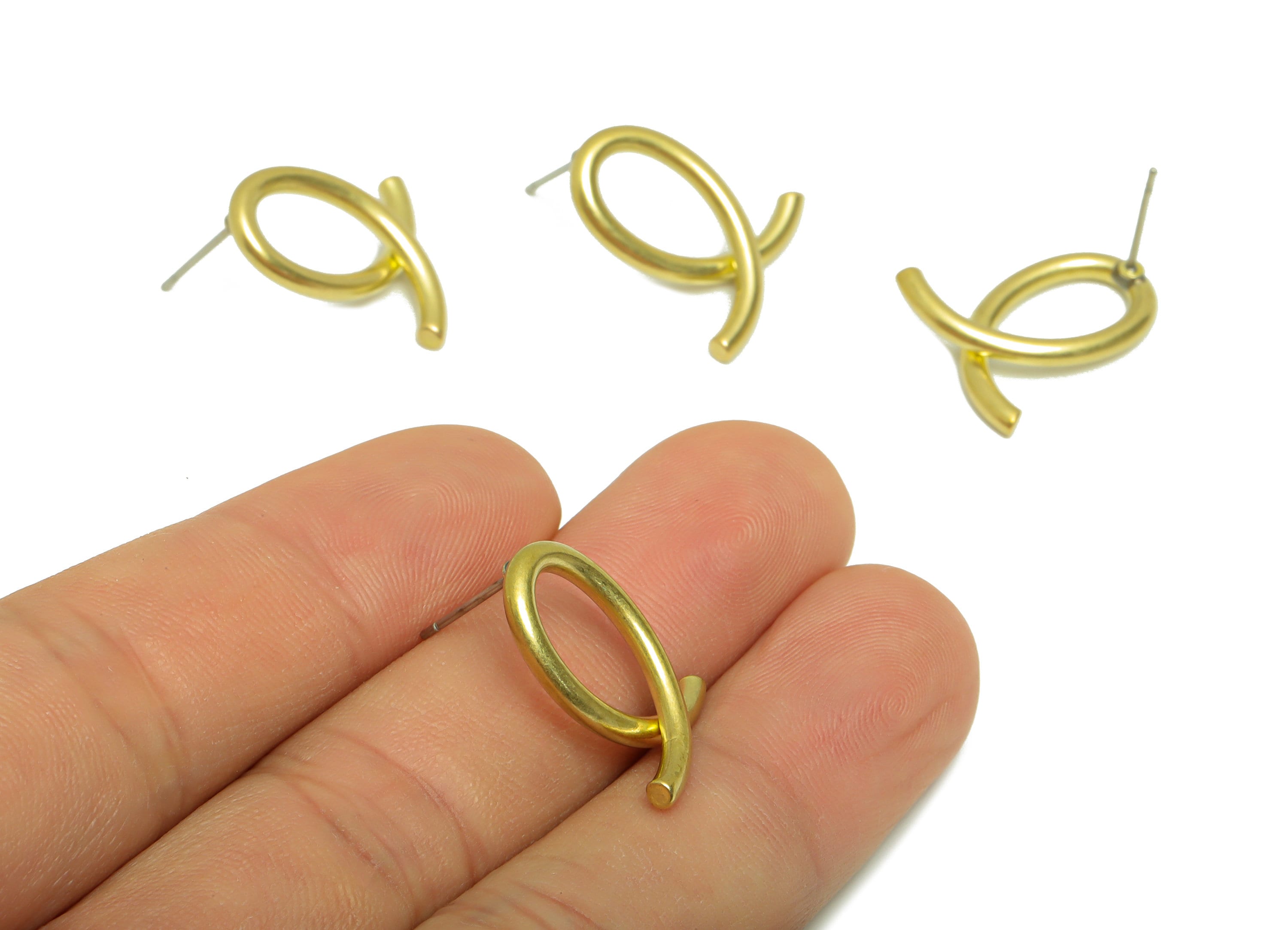 Brass Cross Earring Post - Brass Geometry Cross Earring Stud - Bent Wire Earring Post - Brass Irregular Stud - 18.64x16.19x2.21mm- PP8861 - DOMEDBAZAAR