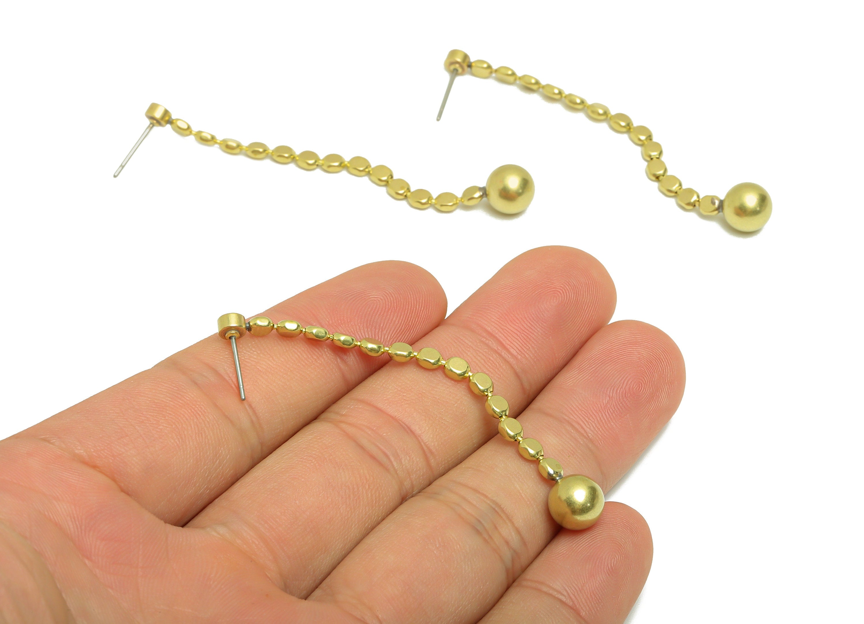 Brass Ball Tassel Earring Post - Brass Beads Tassel Earring Stud - Brass Dangle Tassel Earring Post - Geometry Earring Post -64x7x7mm-PP8858 - DOMEDBAZAAR