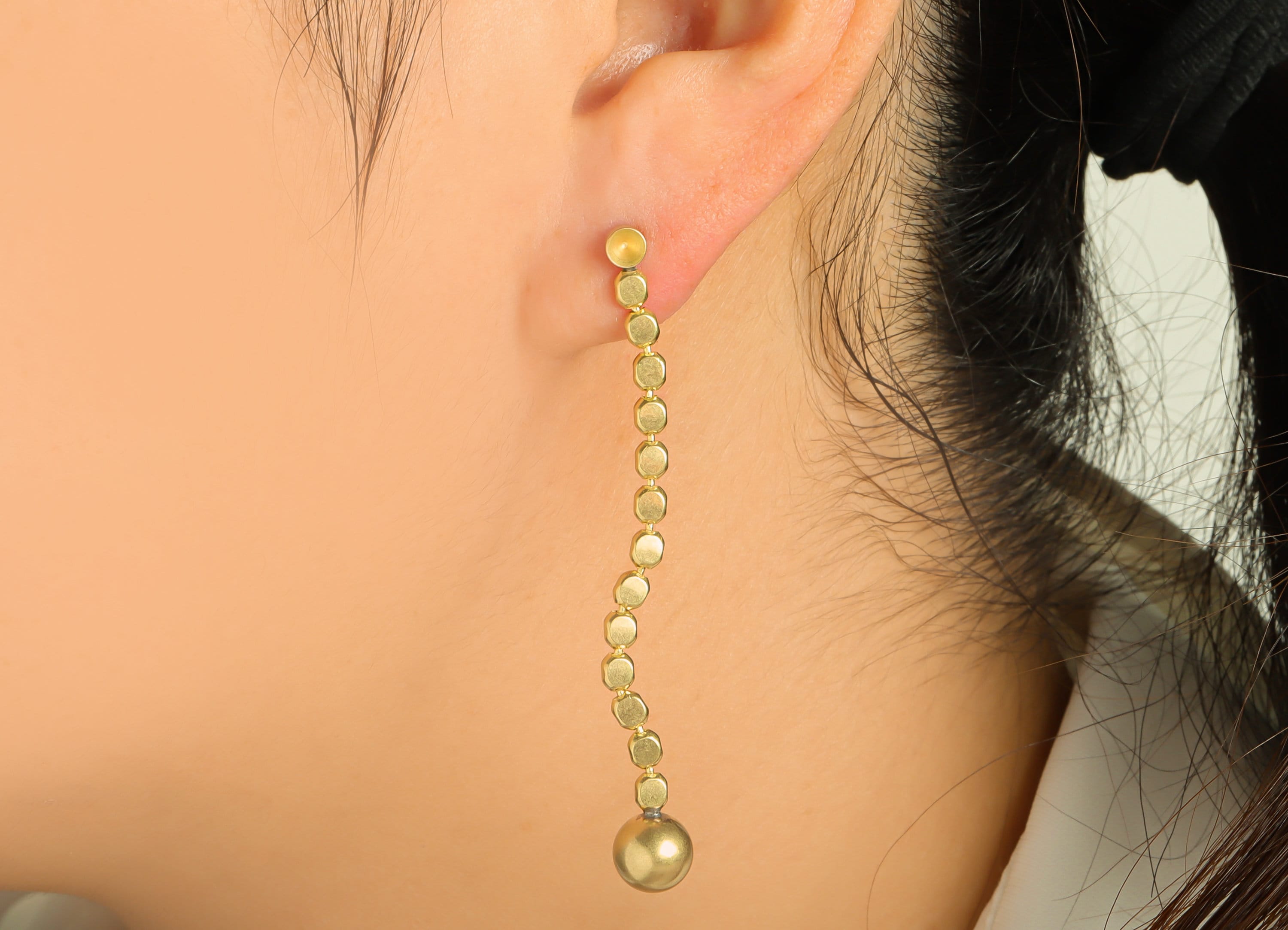 Brass Ball Tassel Earring Post - Brass Beads Tassel Earring Stud - Brass Dangle Tassel Earring Post - Geometry Earring Post -64x7x7mm-PP8858 - DOMEDBAZAAR